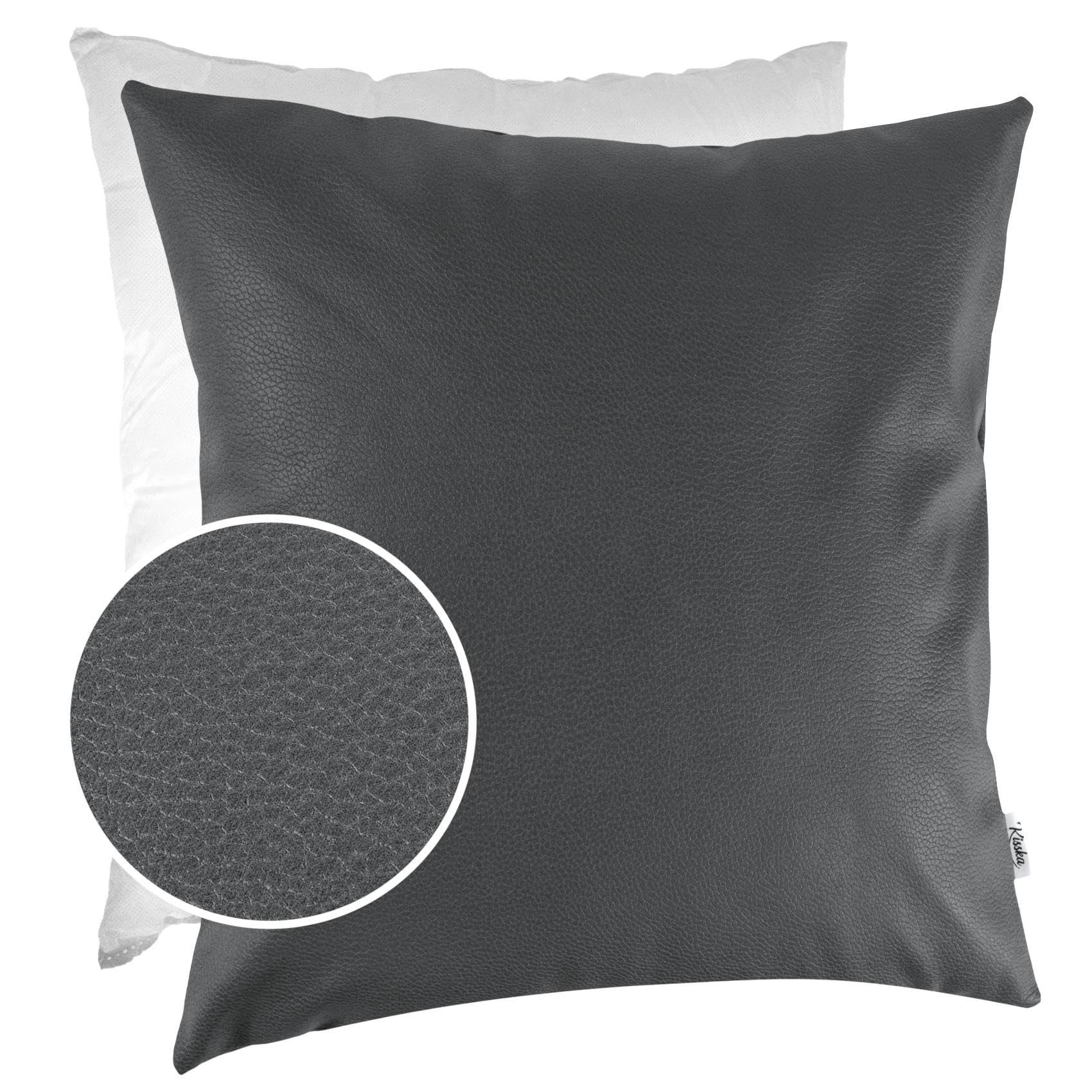 Housse de coussin en cuir synthétique gris 50x50 cm anti-tache Kumo avec rembourrage inclus