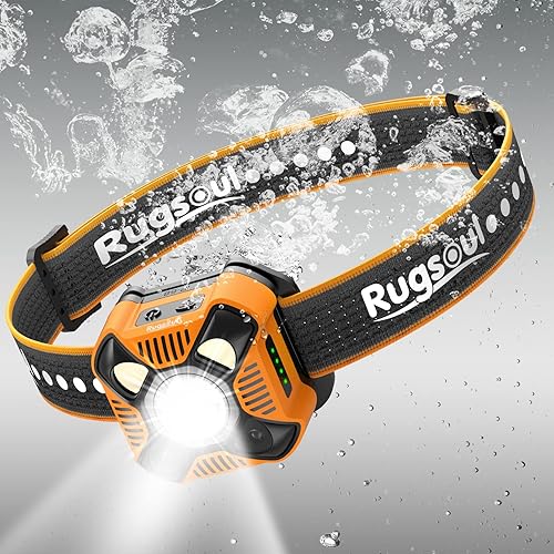 Rugsoul IP68 - Linterna frontal LED recargable impermeable para exteriores, con 6 modos de iluminación, ultraligero y brillante para camping,