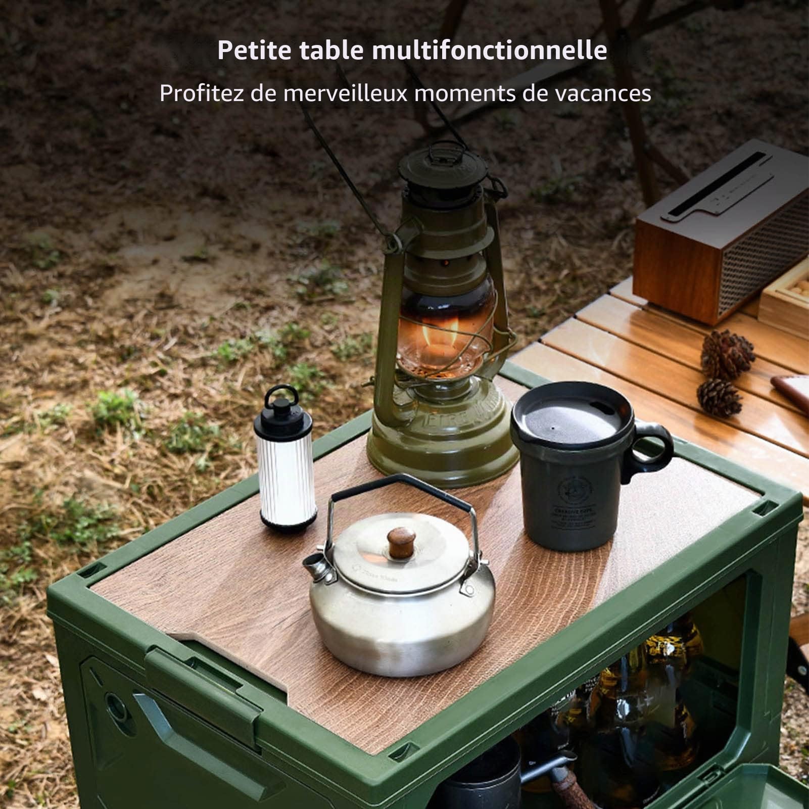 Pssopp Boîte de Rangement de Camping Pliable, Boîte de Camping 50L Grande capacité avec Roues pour Voiture (OD Vert)