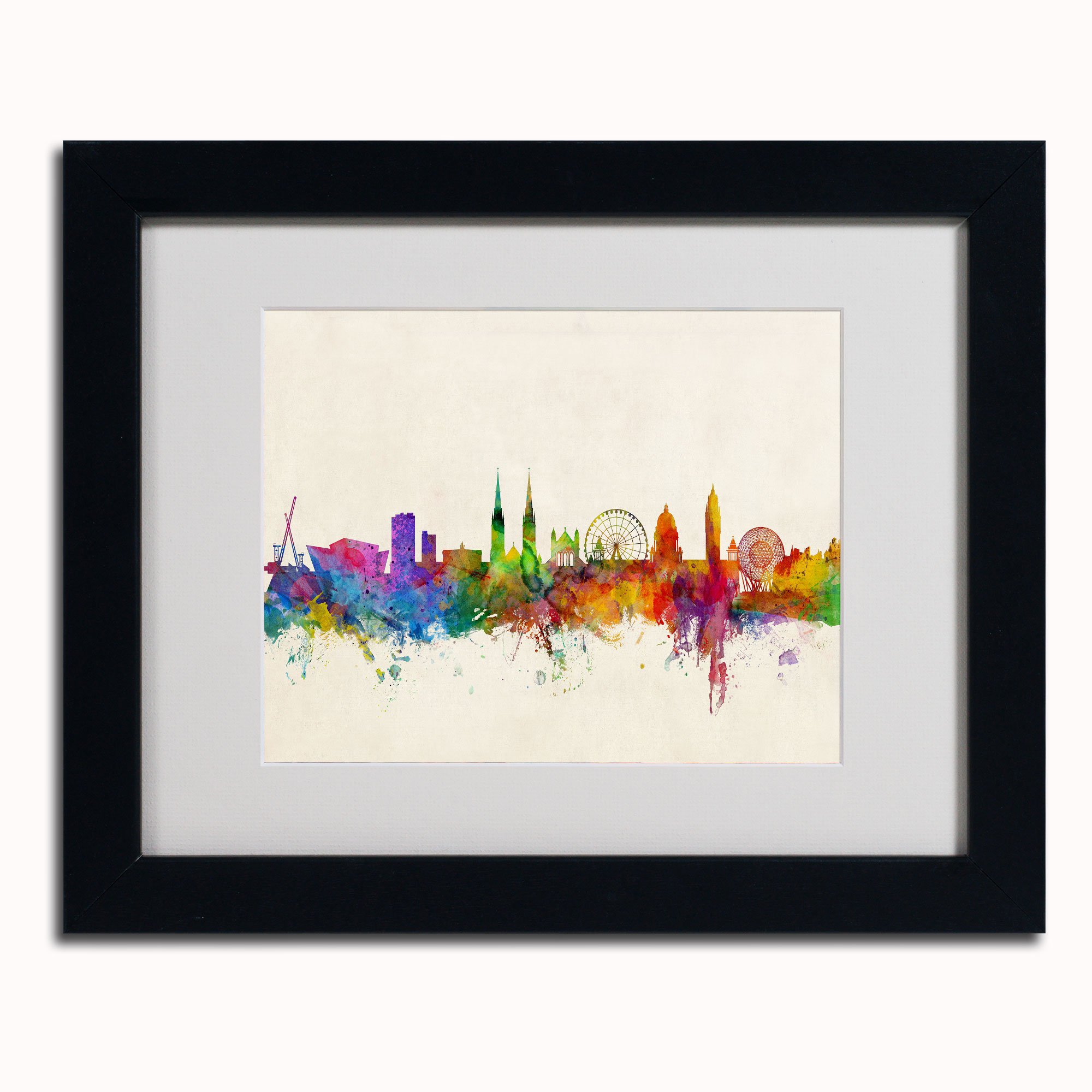 Belfast Northern Ireland Skyline Canvas Art by Michael Tompsett, 11 by 14-Inch, Black Frame