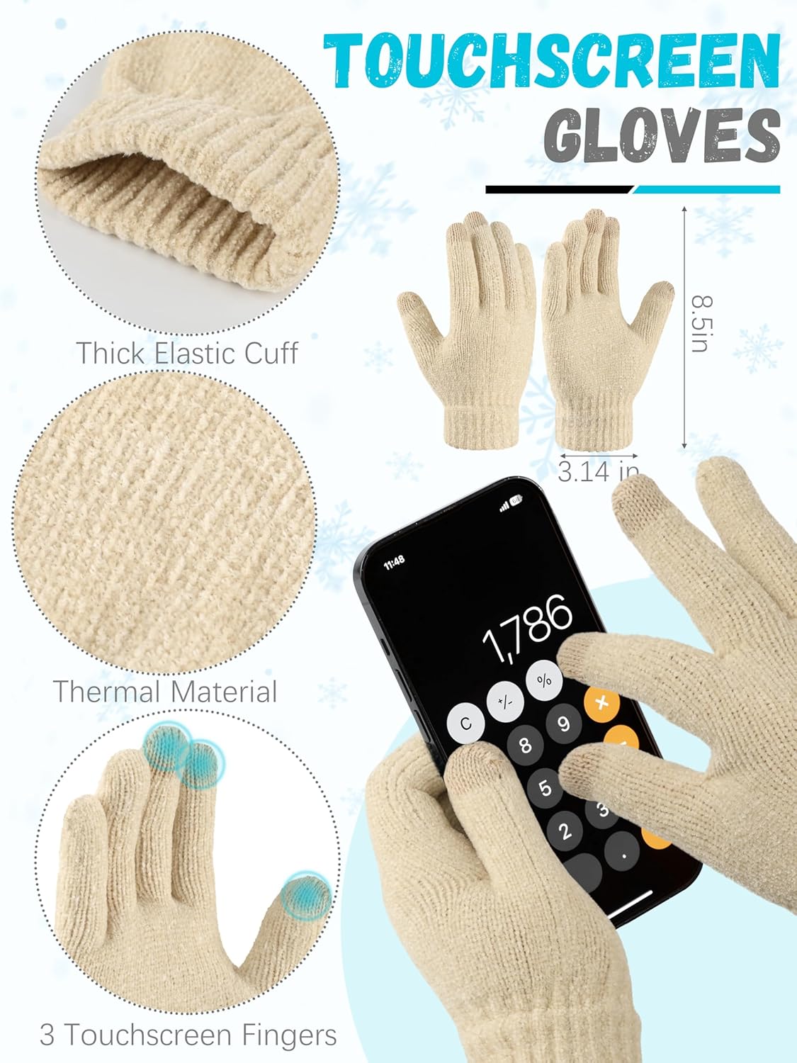 Winter Warm Hat Scarf and Touch Screen Gloves Set, Knitted Pom Beanie Hat Neck Warmer Long Scarf Winter Gloves for Women Men - Image 4