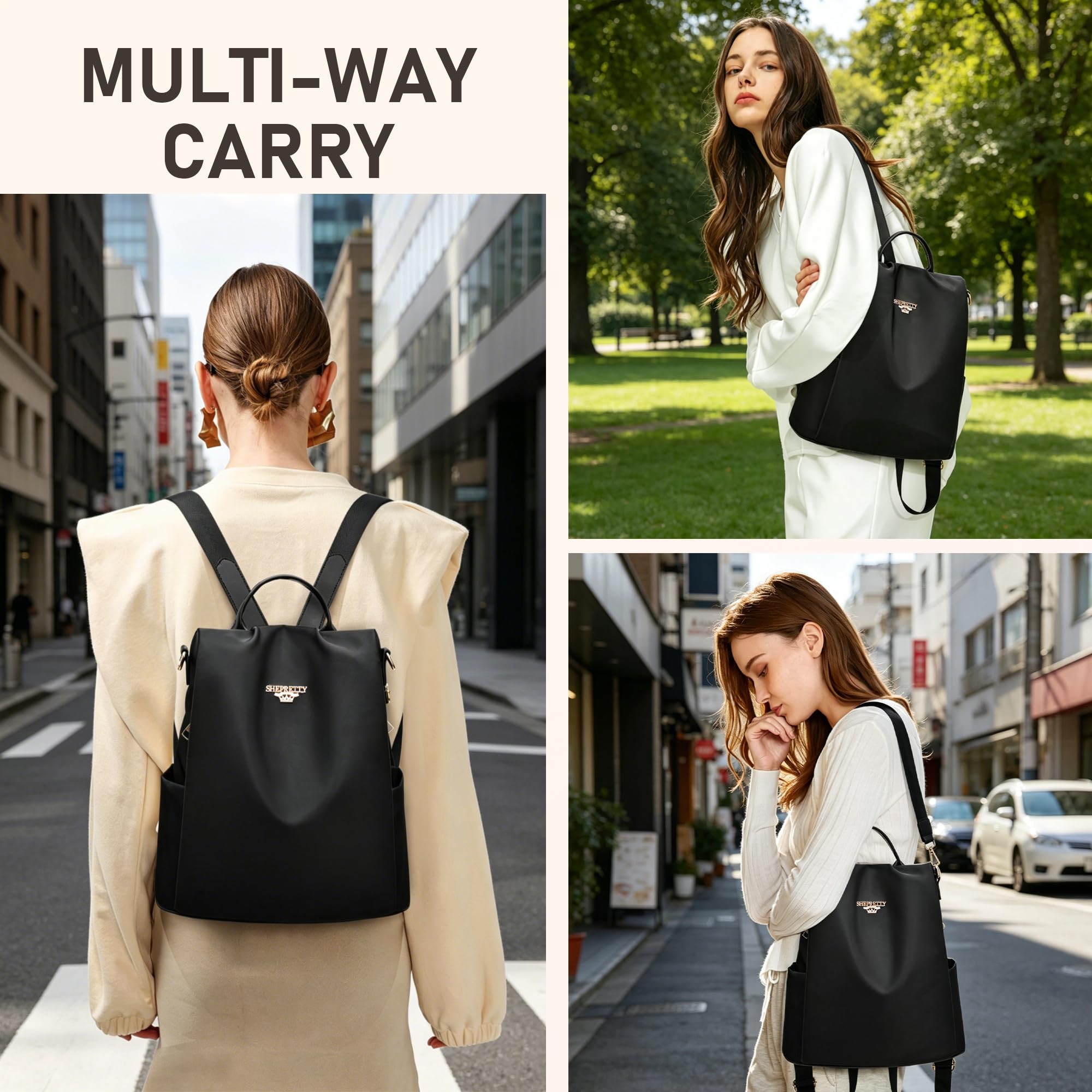 shepretty Sac à dos antivol imperméable pour femme
