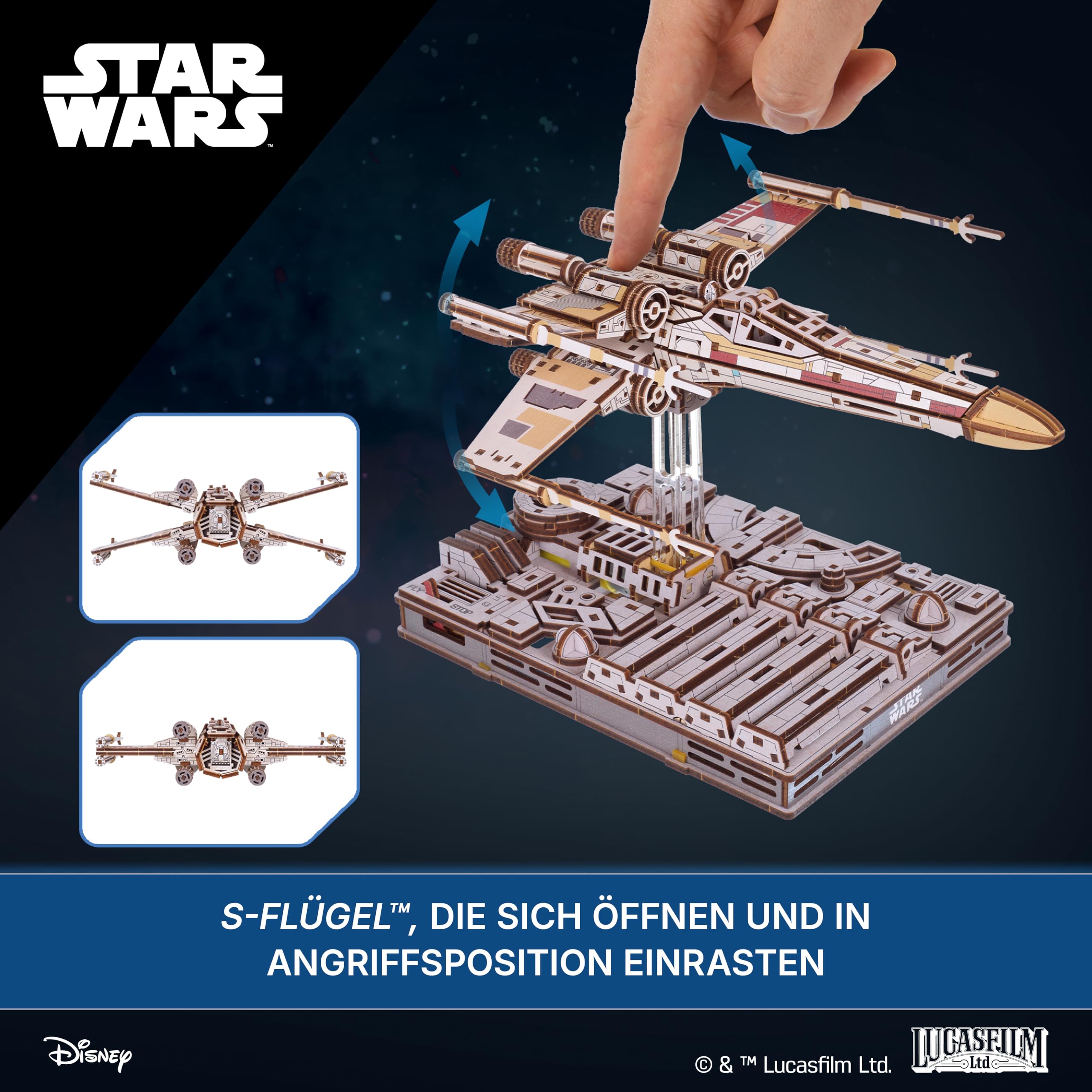 UGEARS Star Wars ™ X-Wing Starfighter von Luke Skywalker ™ – 3D Puzzle Holz Modellbausatz Erwachsene, Holzpuzzle Erwachsene 3D, Holz Modellbau Baukasten, Star Wars Geschenk 3D Puzzle Weihnachten