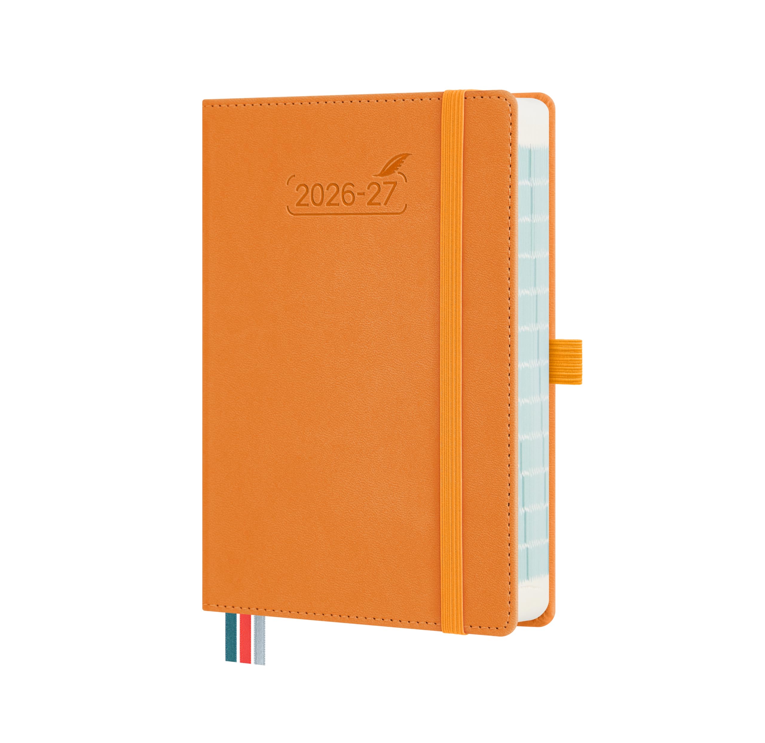 BEZEND Academic Diary 2026-2027 Page A Day (Sept'26-Dec'27) Compact 18 x 13 cm. Daily Planner with Hourly Schedule & Back Pocket. Appointment Diary for Students & Work. PU Leather Hardback, Orange — image 1