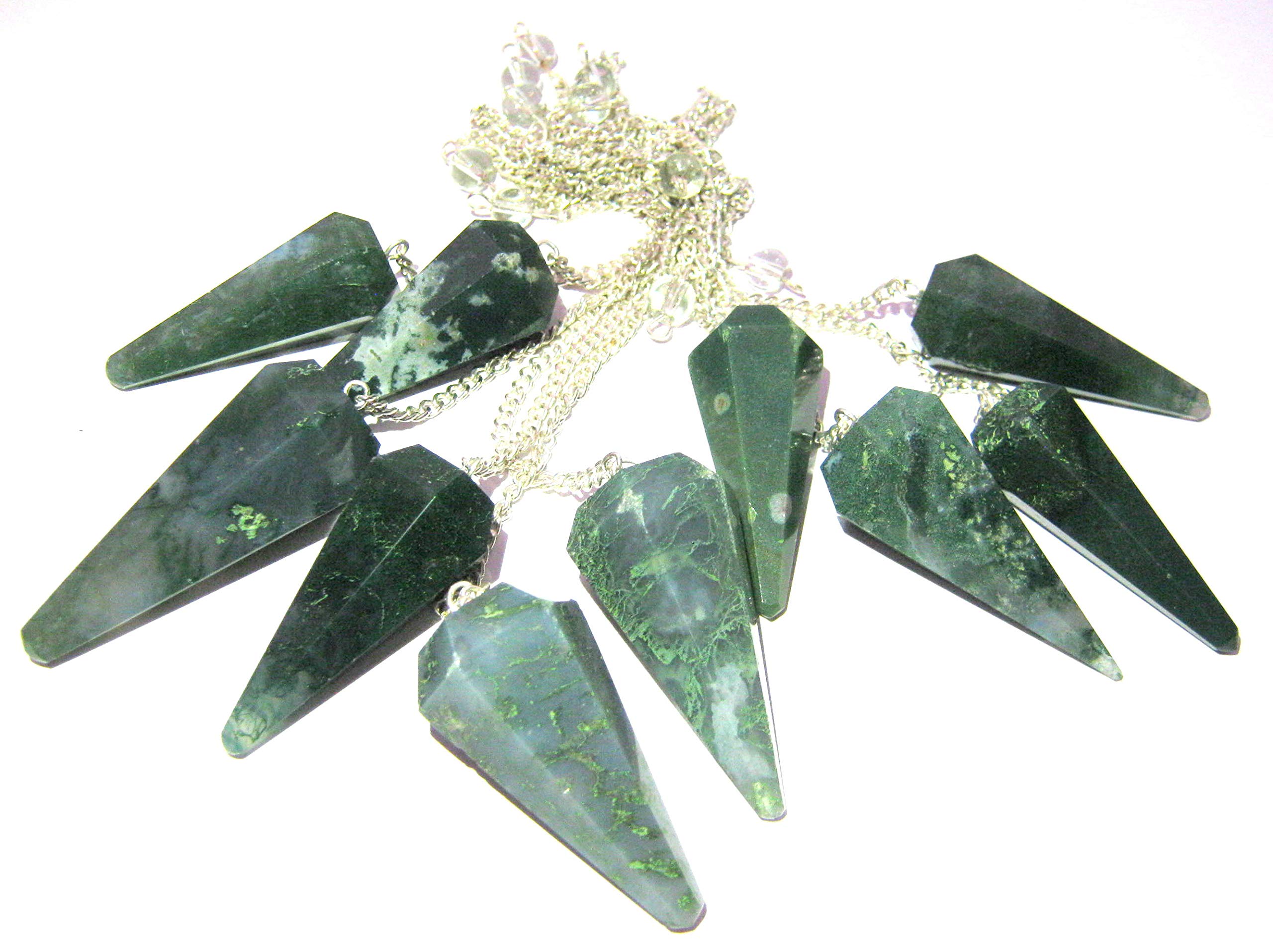 Lot-10 Moss Achat Dowser Pendel Kristall-Heilung, Reiki Feng-Shui, Geschenk für Frieden, Meditation, Gesundheit, Reichtum, Metaphysischer Edelstein, spirituelles Wellness