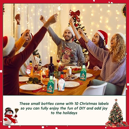 Miniatura 3 de Tessco Juego de 304 mini botellas de licor de Navidad, 100 botellas de plástico vacías con tapa negra, mini botellas de alcohol con 4 embudo de