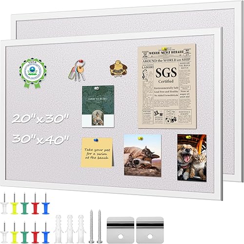 ORIENTOOLS Tablero de visión de 30 x 40 pulgadas, tablero de anuncios de corcho blanco, tablero de corcho decorativo con marco blanco, tablero de