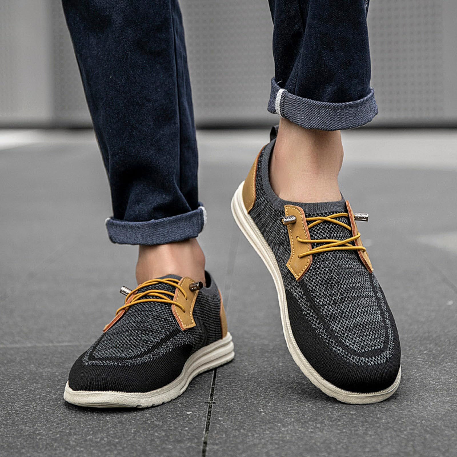 Bootsschuhe Herren Gummisohle Rahmengenäht Walkingschuhe Sommerschuhe Mokassins Laufschuhe Casual Große Größen Turnschuhe Freizeitschuhe