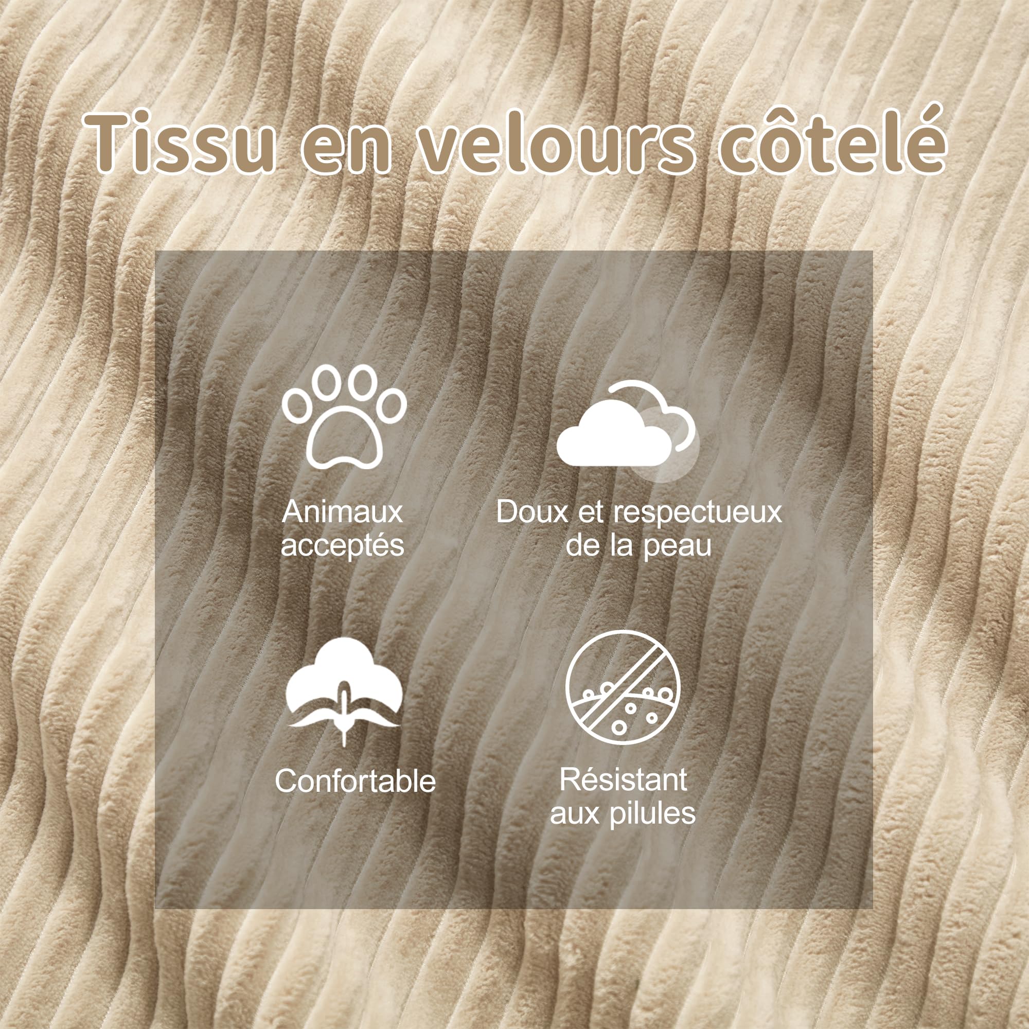 Canapé d'angle convertible, 204 cm Canapé 2 places en L, compressible canapé modulable Cloud avec assise profonde, canapé confortable et librement combinable pour le salon, velours côtelé, Beige