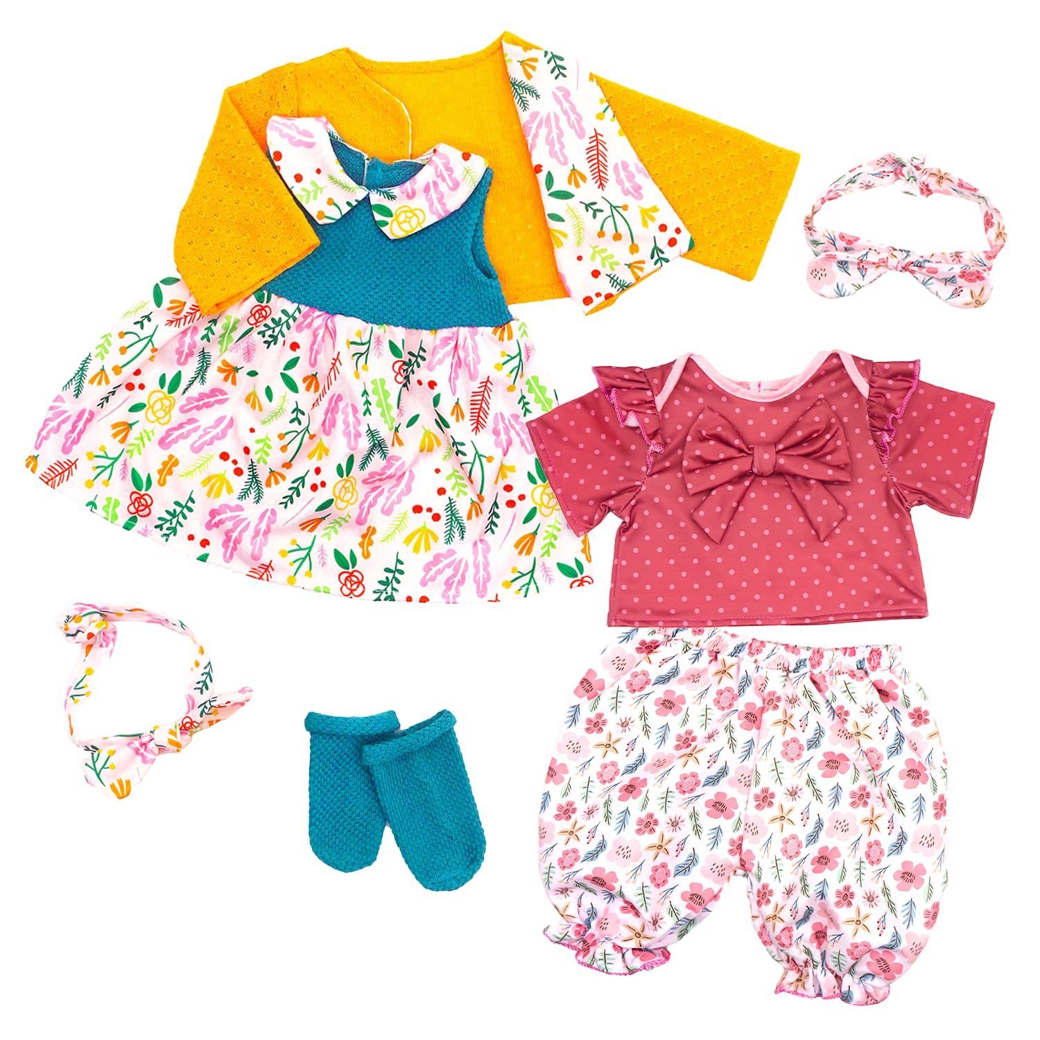 ECORELF Reborn Doll Clothes for 20-22 Inch Dolls, 2 Set 20 Inch Baby Doll Clothes Accessories 7 Pcs Include Dress Coat Outfits, Headbands, Socks, Top