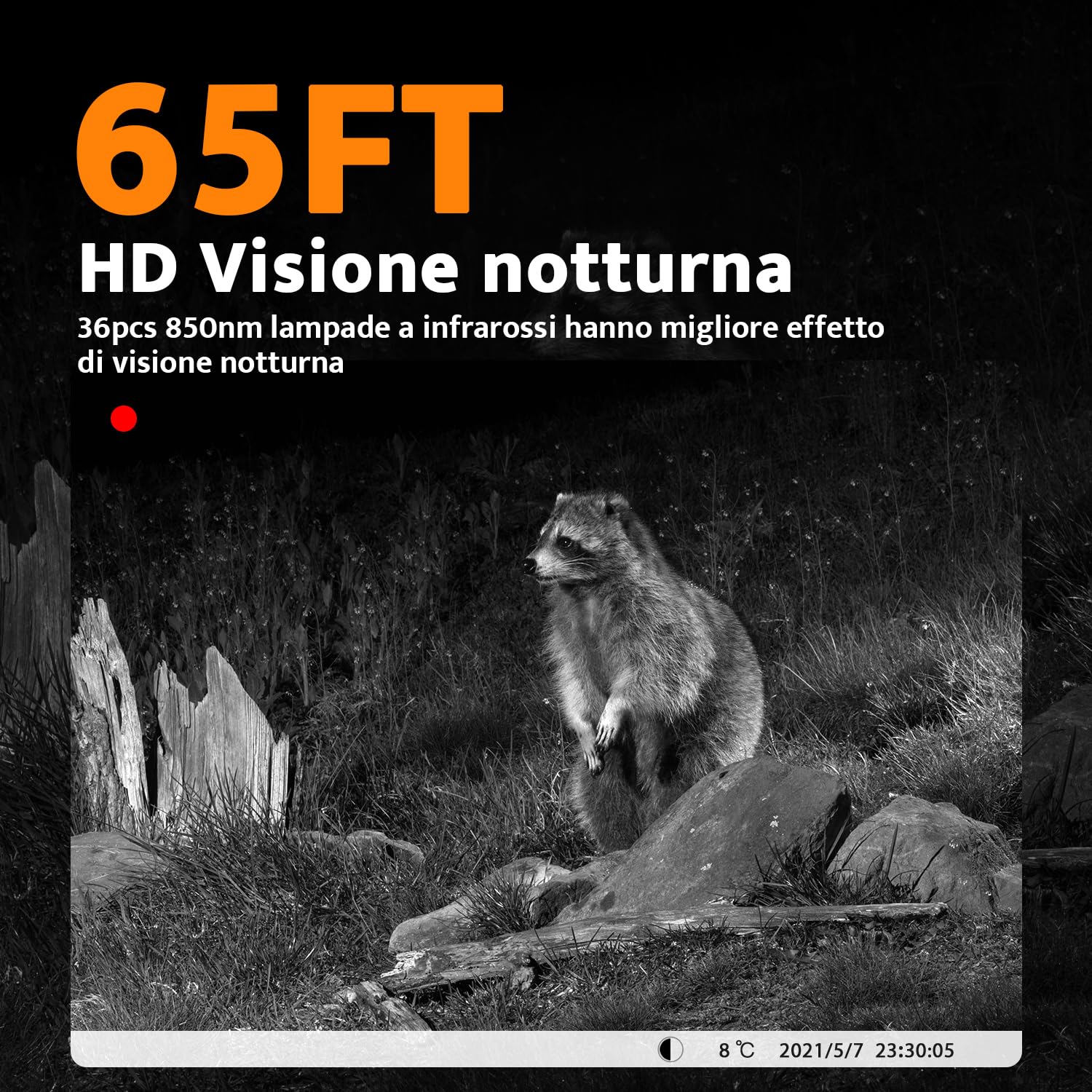 usogood Fototrappola Solare 4K 48 MP, Batteria al Litio da 2600 mAh Integrata, Fototrappola Notturna con Visione Notturna Attivata dal Movimento, Includere Scheda di Memoria da 32 GB IP66 Impermeabile