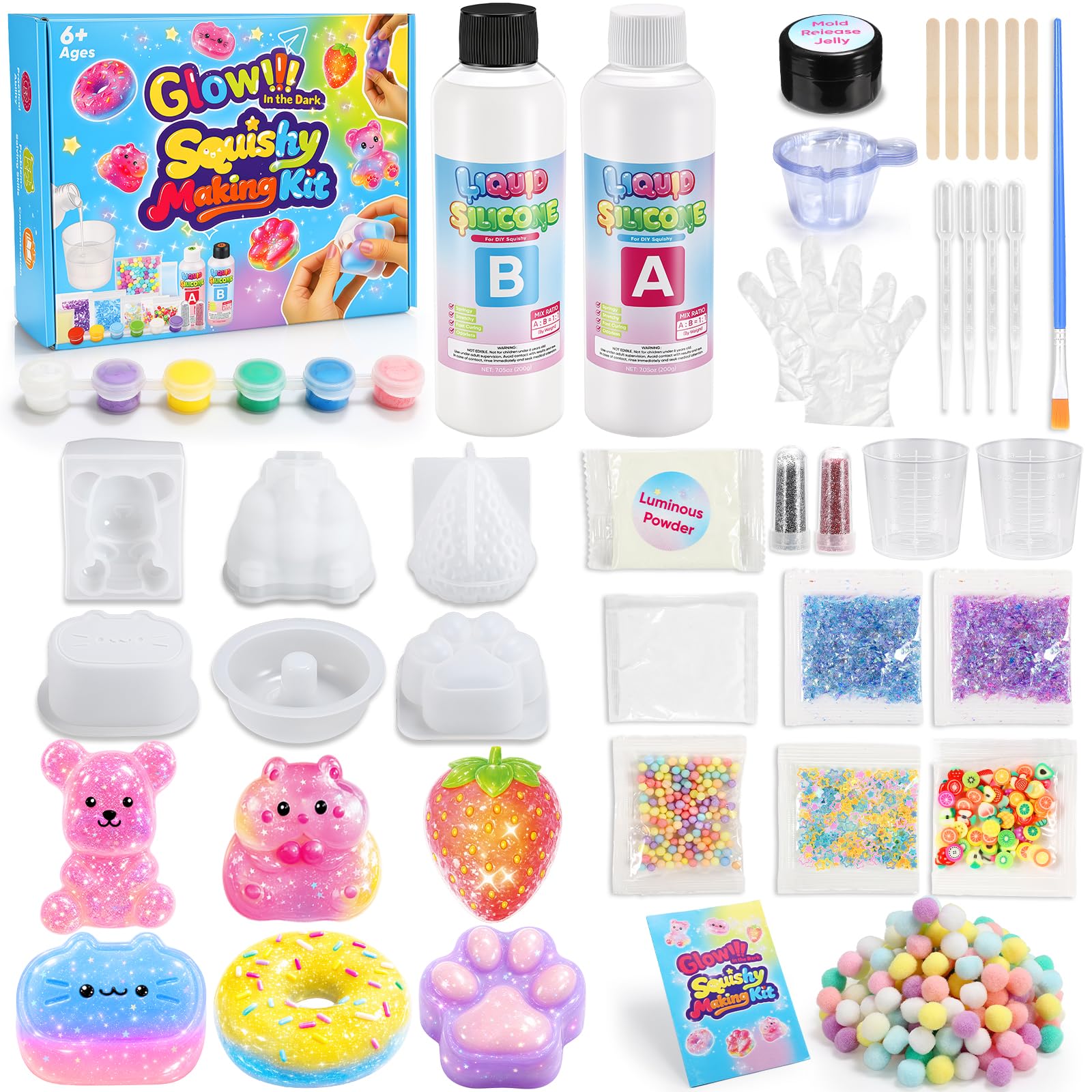 Hapikids Squishy Toys for 5 6 7 8 9 10 11 12 Year Old Girls Boys, Liquid Silicone BIG Squishy Making Kit Kids Birthday Presents Craft Kits for Kids Toy Age 5 6 7 8 9 10 Squishies Sensory Fidget Toys