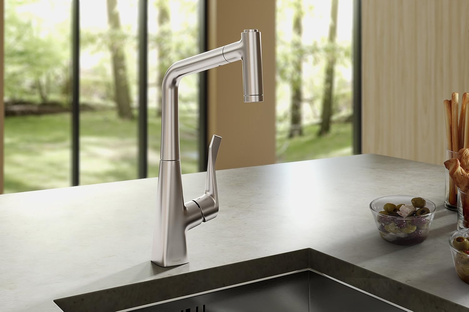 Suреr Bіg Clеаrаnсе! hansgrohe Metris Premium 1-Handle 15-inch Tall Kitchen Faucet with Pull Down Sprayer with QuickClean Magnetic Docking Spray Head in Chrome, 04508000