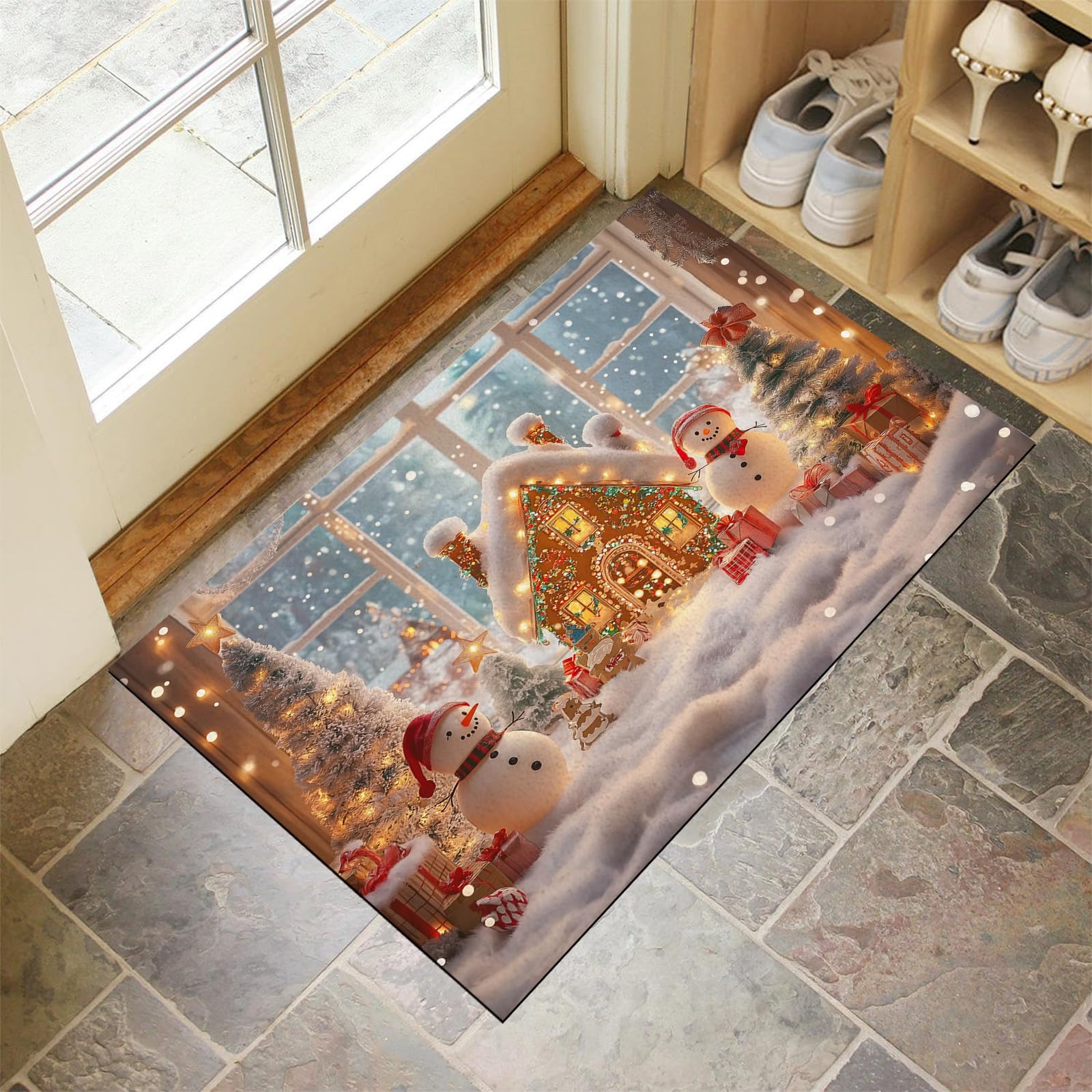 Felpudo Que Atrapa La Suciedad, Alfombra De Entrada Antideslizante, Lavable A Máquina, Felpudo De Muñeco De Nieve Navideño, Felpudo Absorbente De Bienvenida para Puerta De Entrada, Puerta Trasera