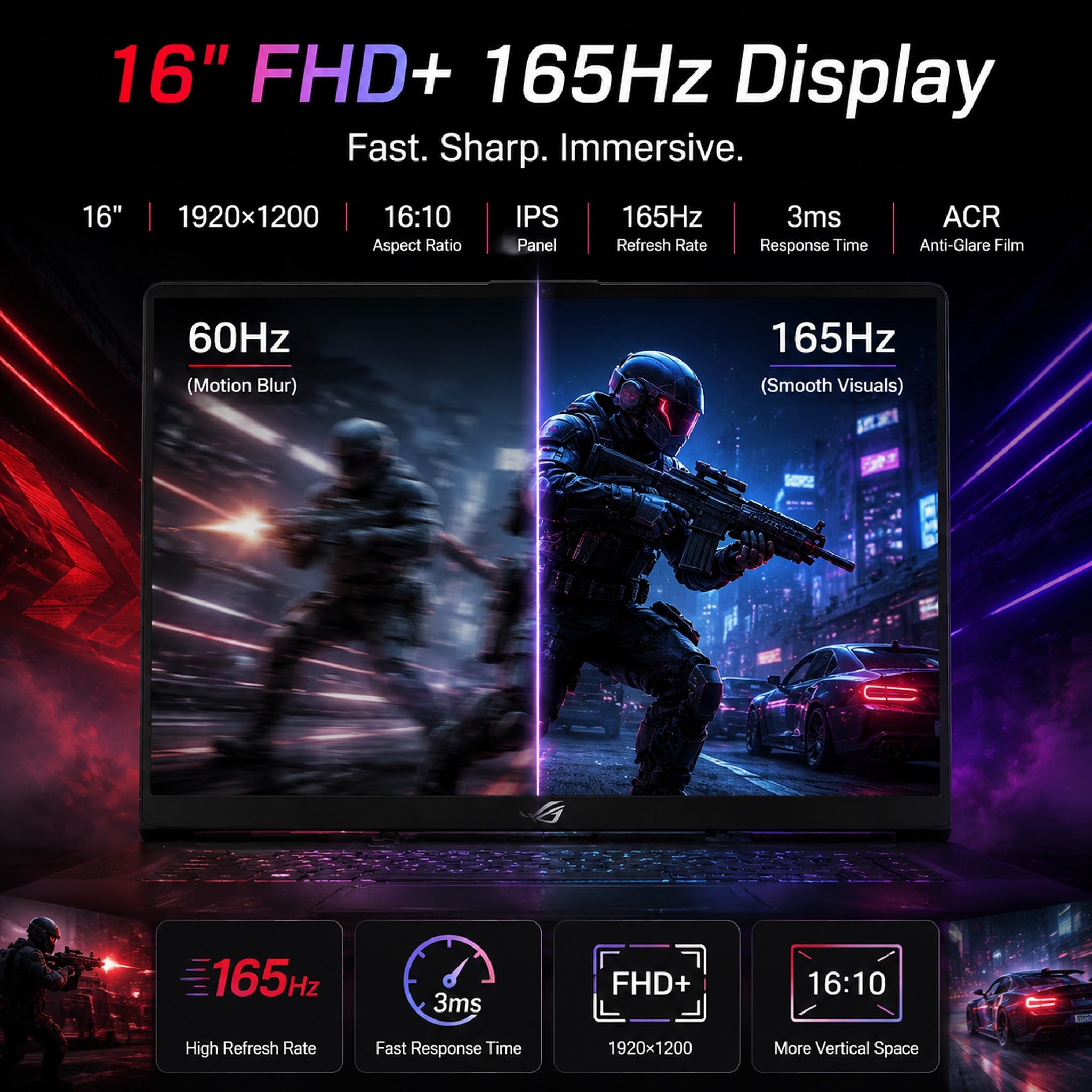 ASUS Ordinateur portable de jeu ROG Strix G16, processeur graphique NVIDIA GeForce RTX 5050, Intel 16-Core i7-14650HX, 16" FHD+ 165 Hz/3 ms, 32 Go DDR5, 1 To SSD, Wi-Fi 7, Windows 11 Pro