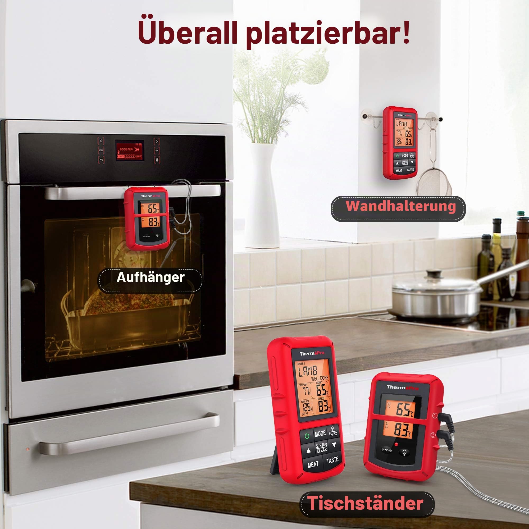ThermoPro TP20C Funk Fleischthermometer digitales Grillthermometer Kochthermometer 150m Reichweite Bratenthermometer Küchenuhr mit 2 Einstichfühlern für Ofen Kochen BBQ Babynahrung