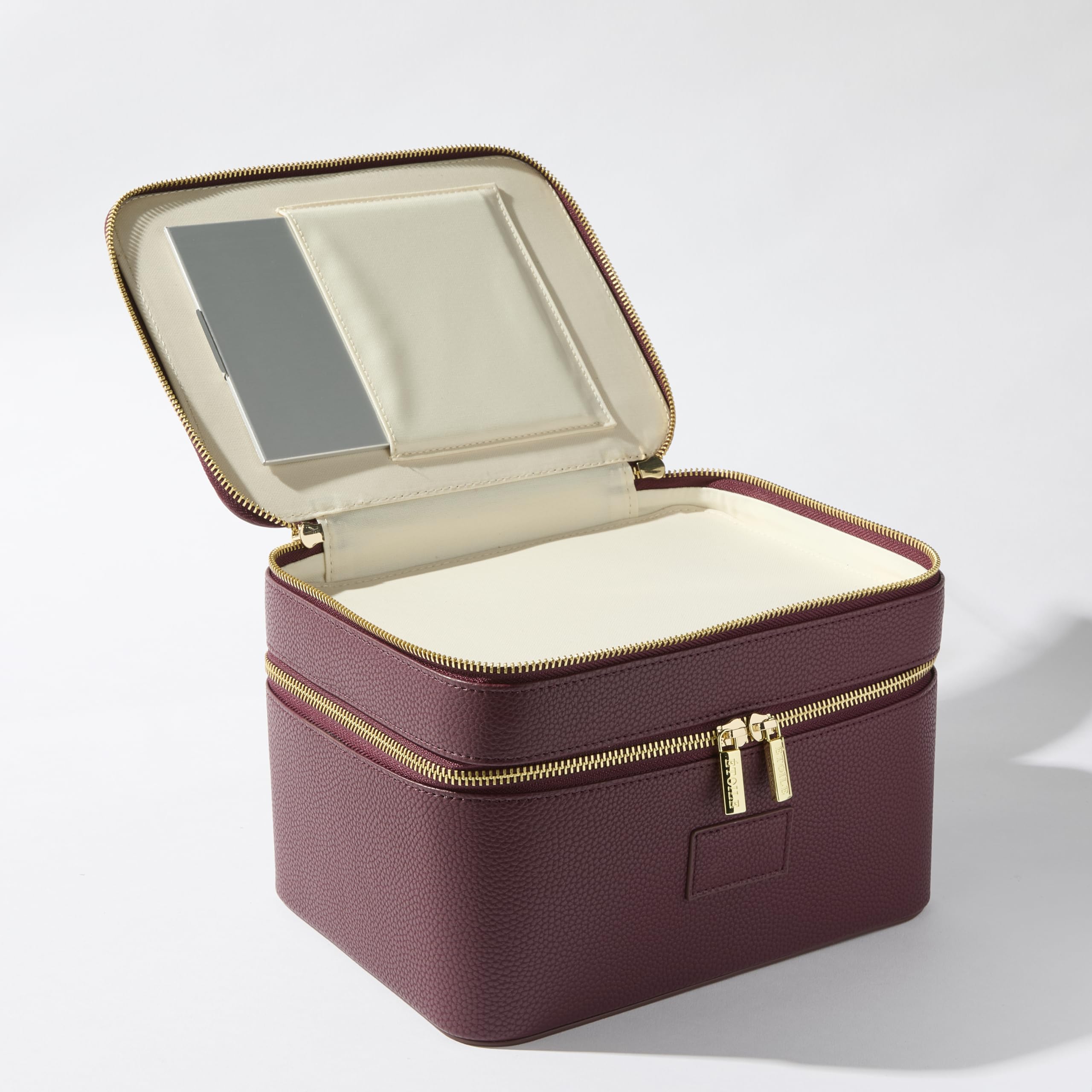 ETOILE - Duo-Kosmetikkoffer mit großem, funktionalem Reise-Make-up-Set, herausnehmbare Trennwand und Spiegel, Burgunder, doppelter Reißverschluss, zweistöckig