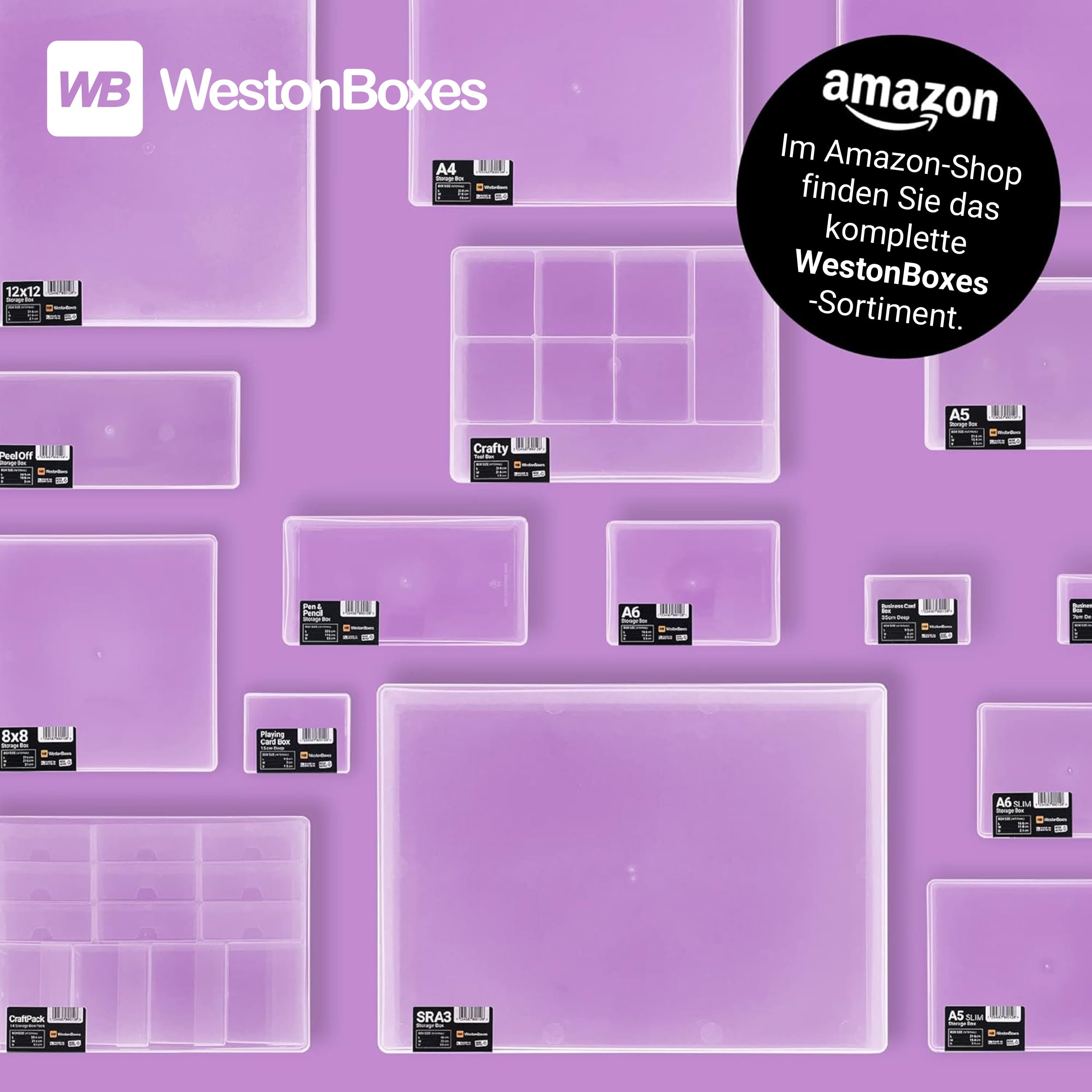 WestonBoxes A4 Clip Deckel Box, Übergroße Aufbewahrungsbehälter für A4-Papier, Dokumente, Schreibwaren, Kunst & Bastelbedarf, Organisieren & Aufbewahren von Spielen, Spielzeug, Modellen, transparenter