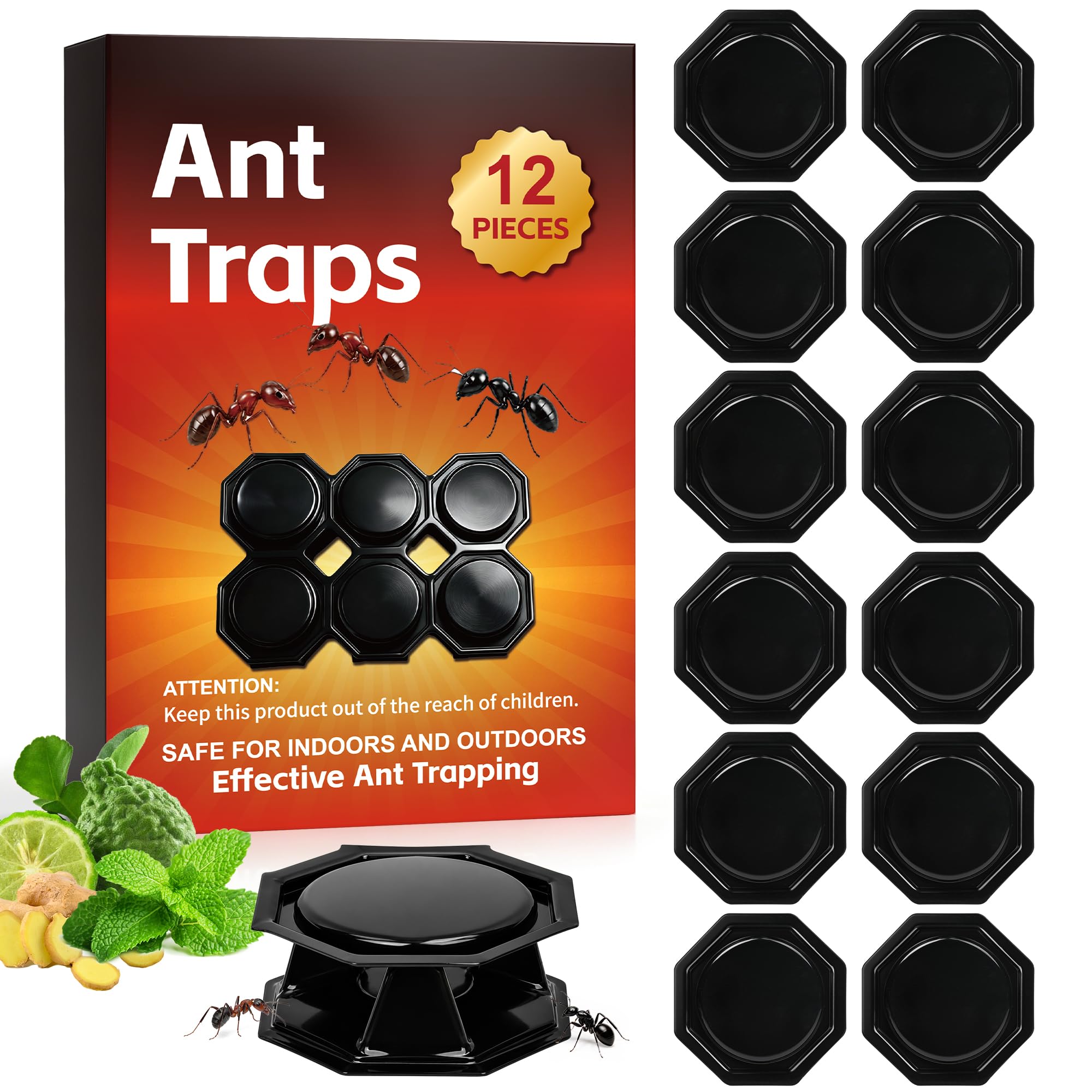12 Pcs Ant Bait Stations, Indoor Outdoor Ant Killer Bait, Easy-to-Use Household Ant Deterrent, Pest Control for Home Kitchen Window