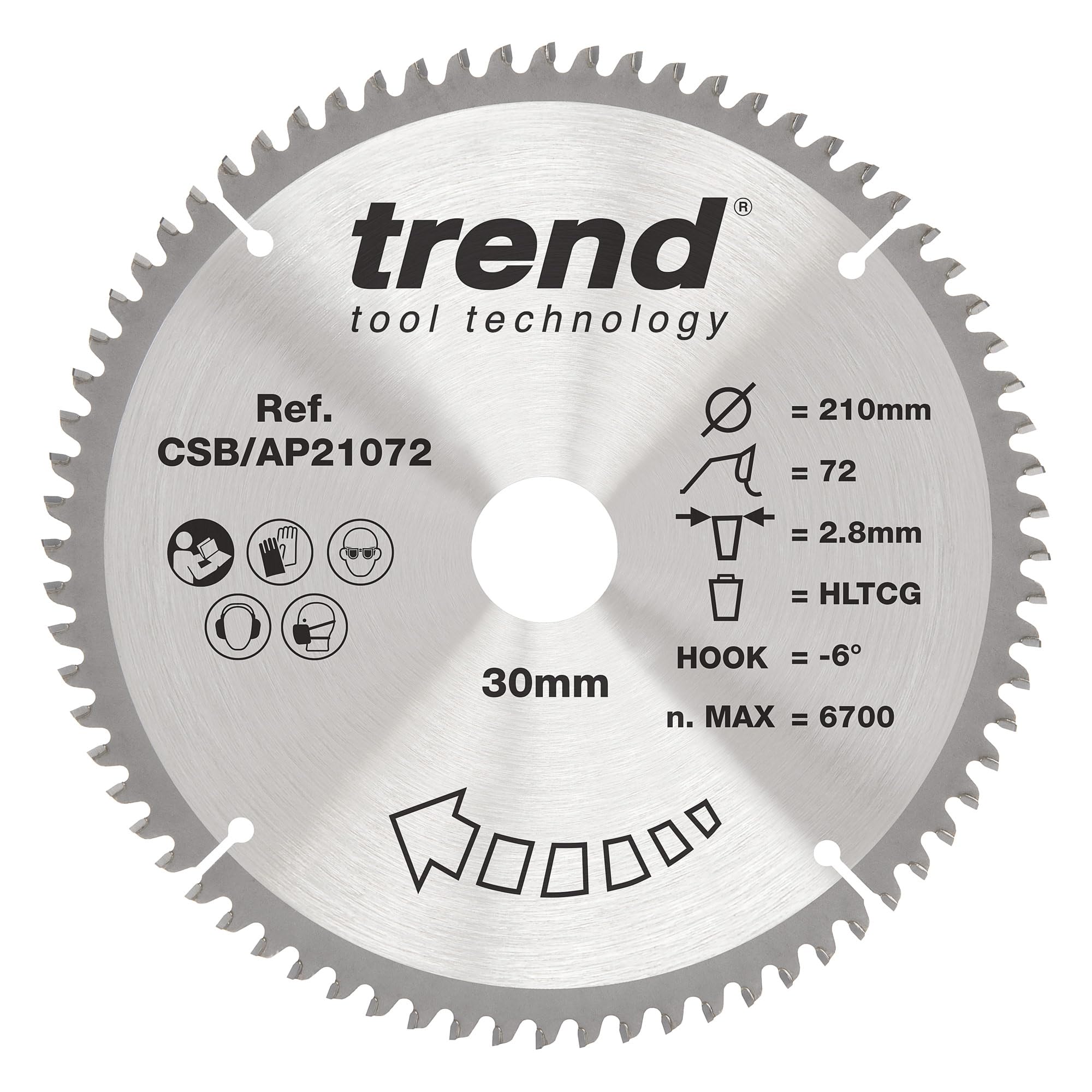 Trend Lame de scie circulaire en aluminium et plastique, diamètre 210 mm, alésage 30 mm, 72 dents, trait de scie 2,8 mm, crochet -6°, TCT, finition extra fine, CSB/AP21072