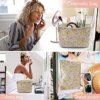 Vista 4 de Bolsa de maquillaje para mujer, bolsa de cosméticos de flores, bolsa de maquillaje de lona de gran capacidad con cremallera, organizador