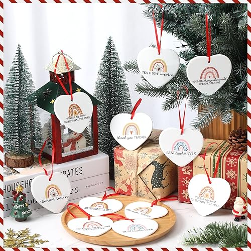 Miniatura 10 de Sliner 24 piezas de adornos de cerámica para el día del profesor, adorno de árbol de Navidad, regalo de agradecimiento para decoración de árbol de