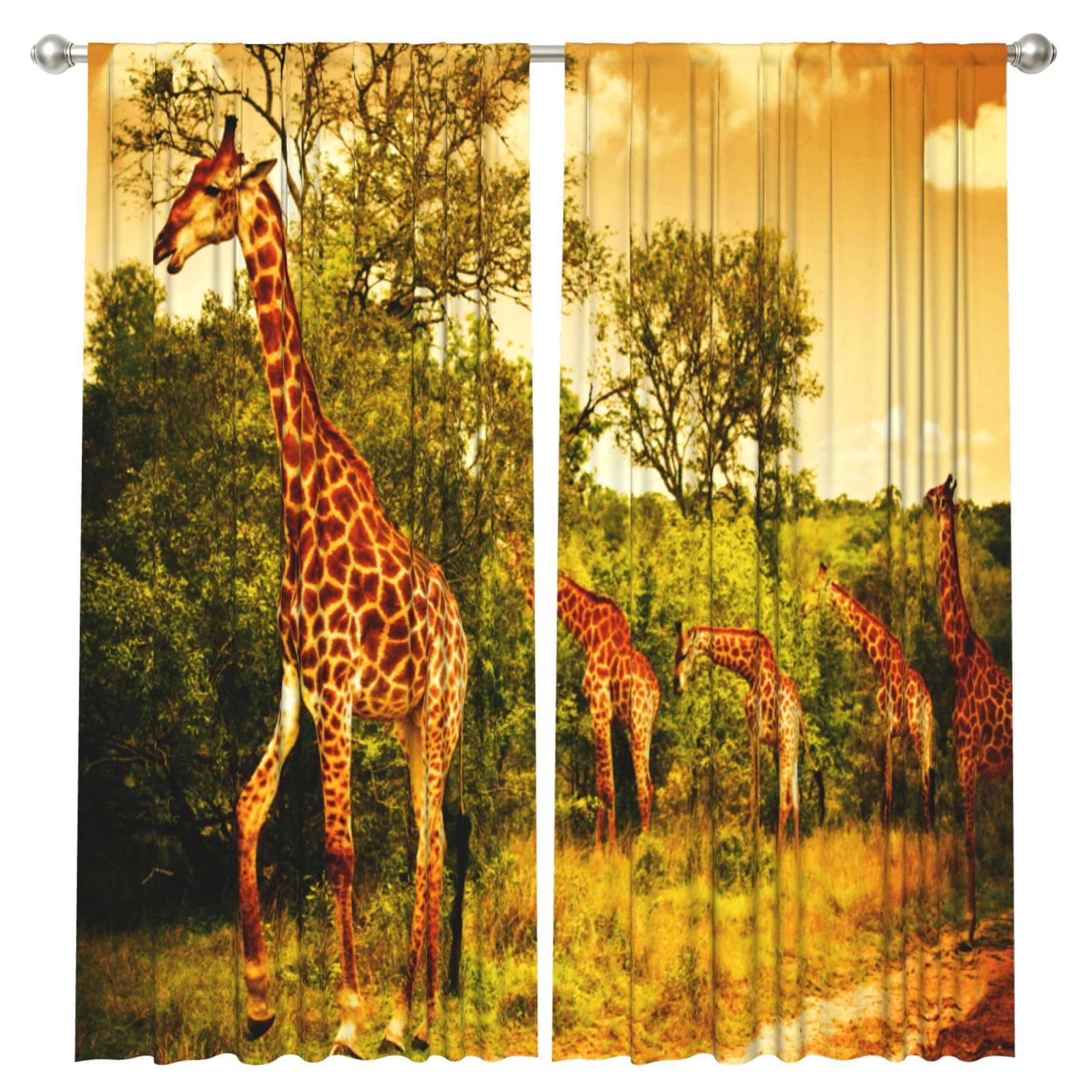 InOmak Wild Giraffe, 2 Panels Window Curtains 52 x 84 Inch Blackout Curtains for Living Room Bedroom