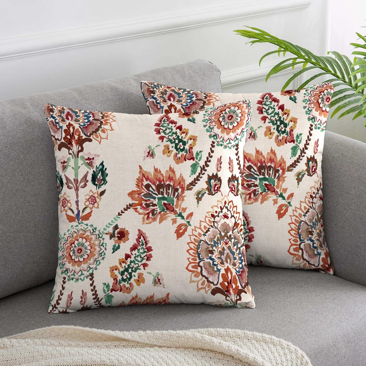 Amazon Brand - Umi Velvet Printed Cushion Cover 14x14 Inch - Set of 2 Large Square Throw Pillow Covers for Sofa Living Room or Home Decor-picture-16