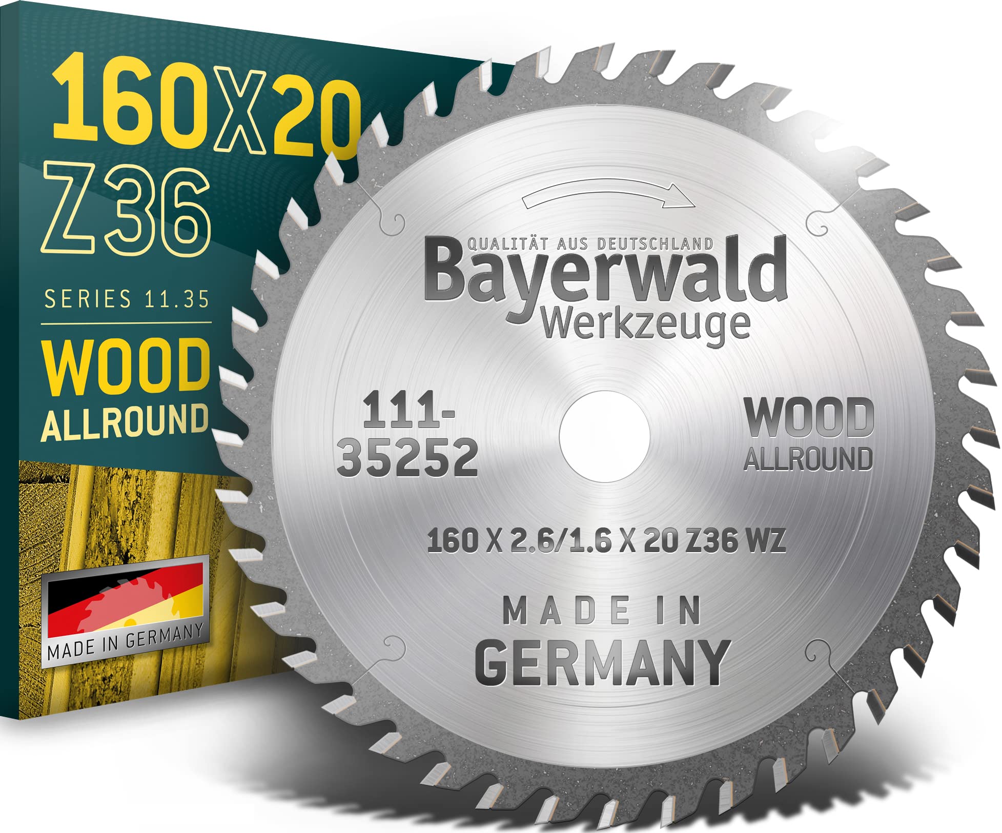 Bayerwald - HM ręczna tarcza do piły tarczowej do drewna - Ø 160 mm x 2,6 mm x 20 mm | ząb zmienny (36 zębów/drobny) | bez otworów bocznych