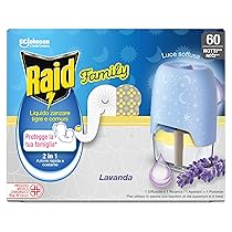 Raid Family Liquido Antizanzare Comuni e Tigre, Fragranza alla Lavanda, 1 Confezione da 1 Diffusore e 1 Ricarica da 36ml, 60 Notti