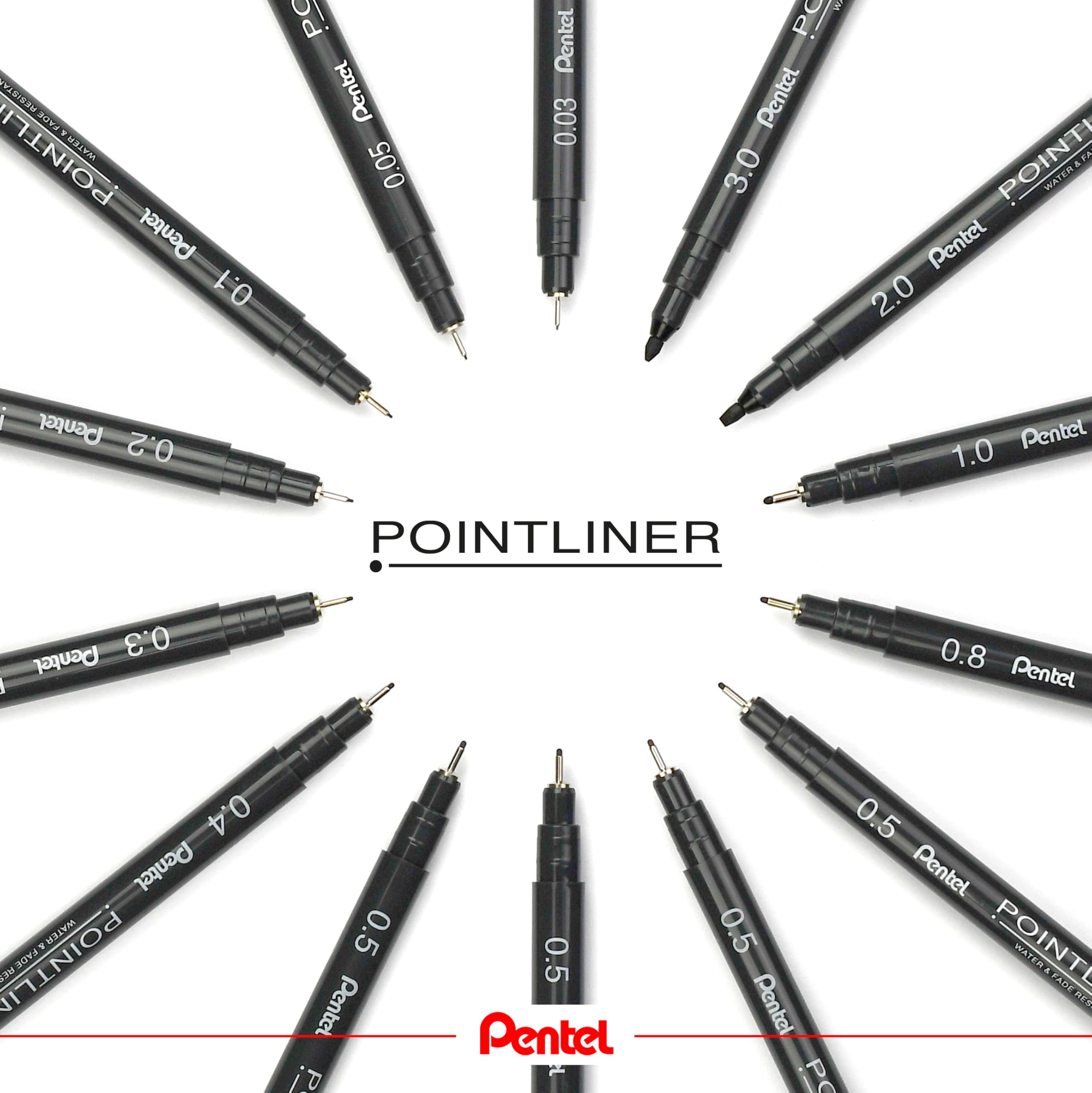 Pentel Pointliner Pigment Liner S20P - Pennarelli a punta fine, da 0,03 mm a 3,0 mm, inchiostro nero, seppia, sanguina e grigio, confezione da 14