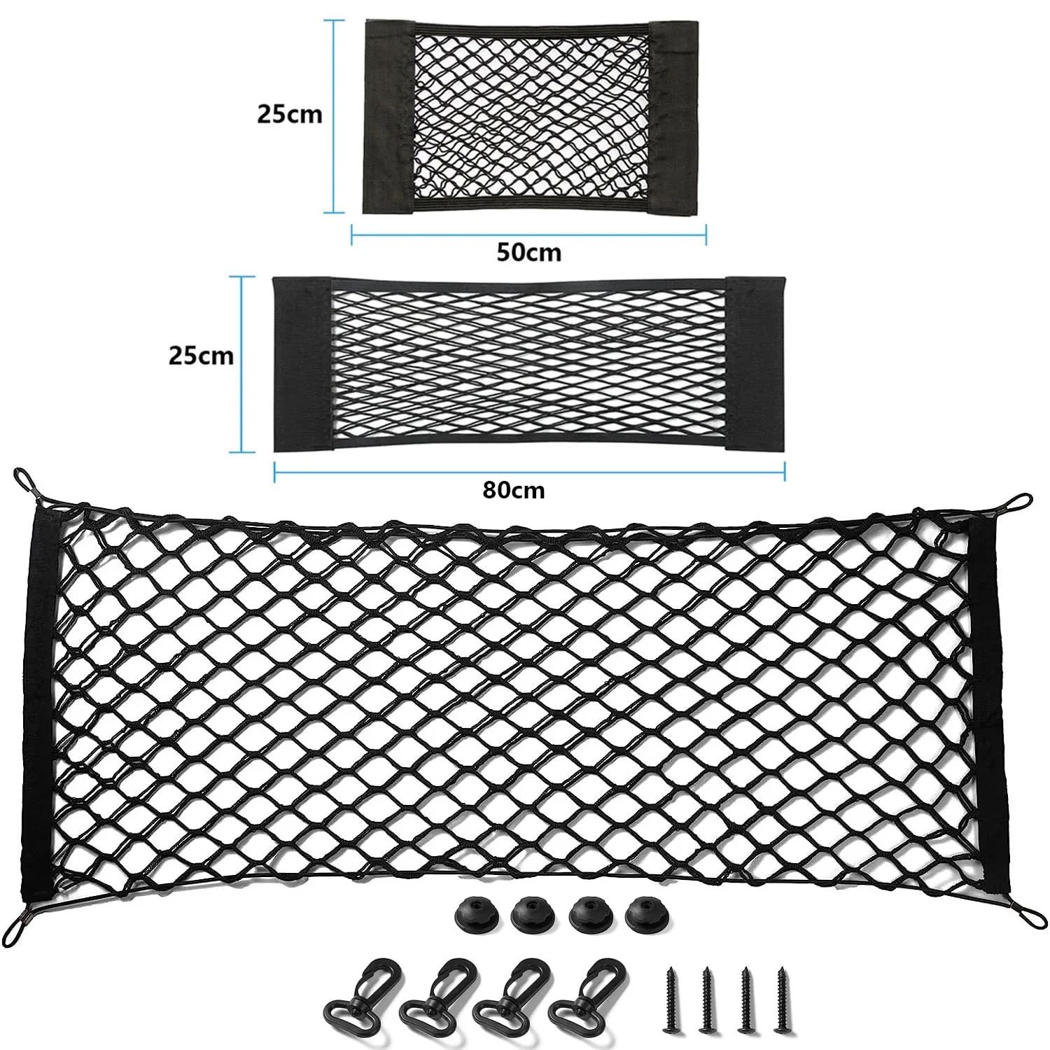 Rete per Bagagliaio Auto,Rete Auto 4 HooK Car Rear Boot Trunk Cargo Elastic Mesh Net Organizer for bagagli(3pcs)