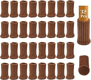32Pcs Calcetines para Patas de Silla con Almohadillas de Fieltro, AUHOTA Elásticos Protectores de Patas de Madera Gruesa, Muebles Tapa de Cubre-Antideslizante&Antiarañazos,Marrón