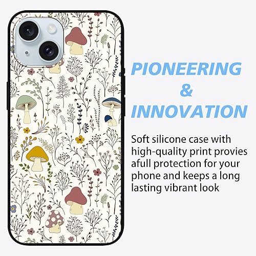 Miniatura 2 de Funda de hongos para iPhone 15 de 6.1 pulgadas, diseño de plantas silvestres para iPhone 15, funda para mujeres, niñas y hombres, TPU suave, a
