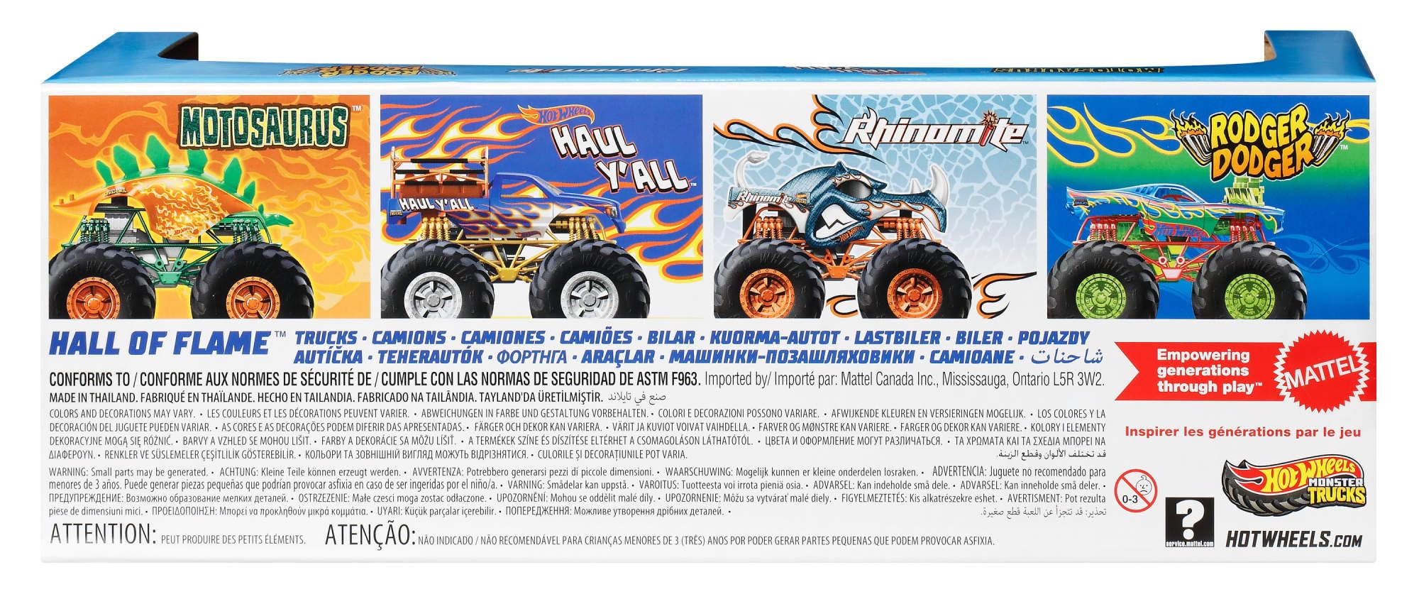 Hot Wheels Monster Trucks, 1:64 Scale Monster Trucks Toy Trucks, Set of 4, Giant Wheels, Favorite Characters and Cool Designs, JGD65 - Image 3