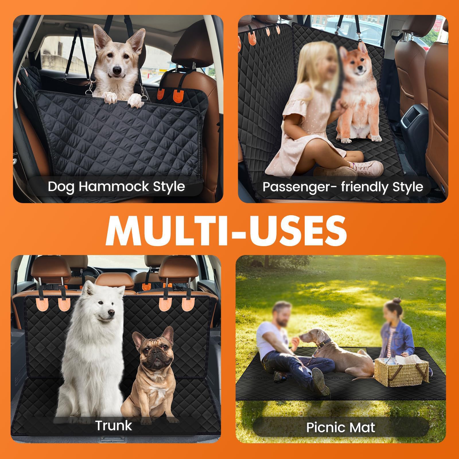 Coprisedile Auto Con Fondo Rigido Per Cani,Dog Car Seat Cover,Estensione Del Sedile Posteriore Per Cani,Coprisedile Auto Per Cani Telo Posteriore Auto Per Animali Domestici Per Auto, Camion, SUV