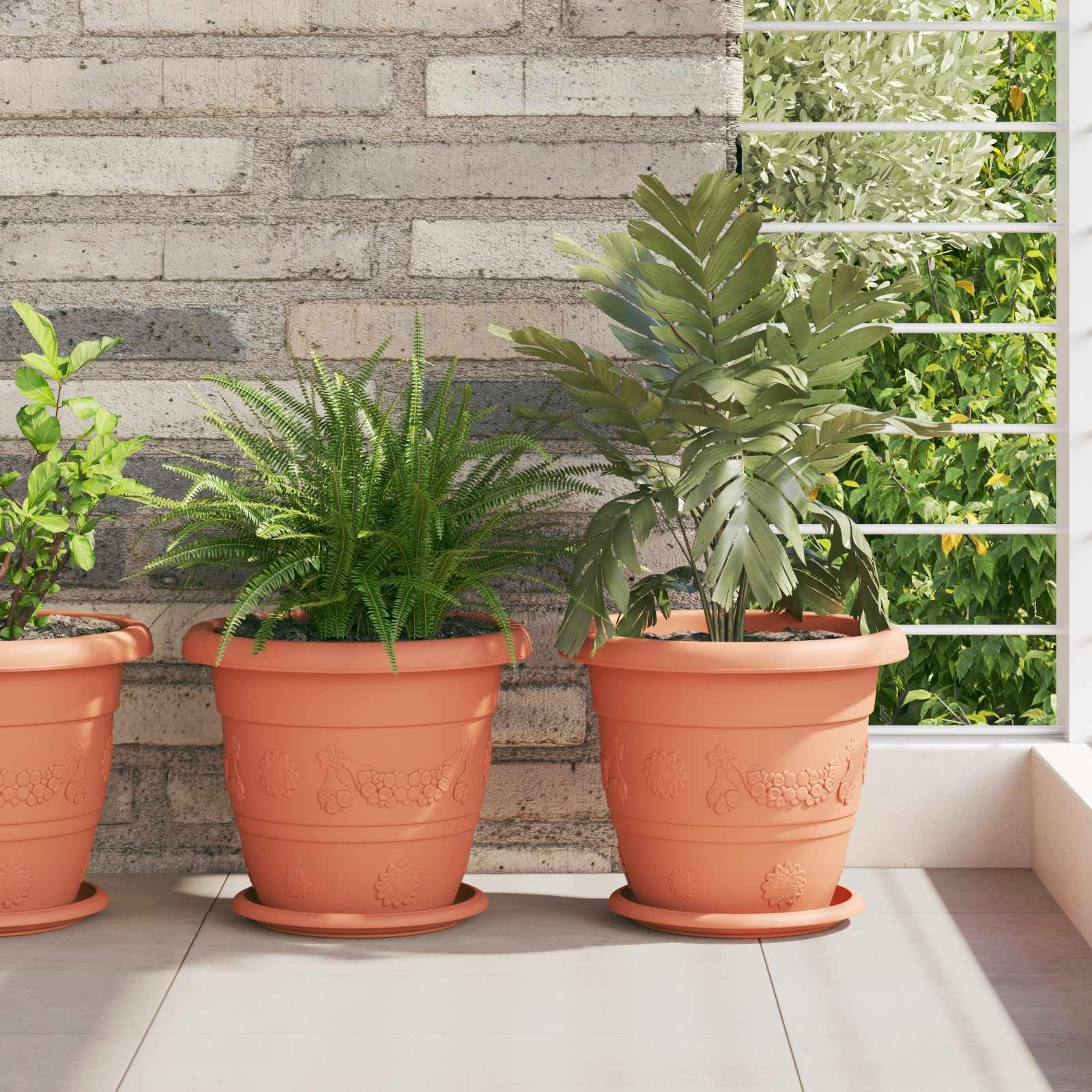 6er Set Blumentöpfe Ziegelrot Ø 26 cm Kunststoff Pflanztöpfe | Robuste Pflanzkübel mit Entwässerungslöchern für gesundes Pflanzenwachstum auf Balkon, Terrasse und im Garten.