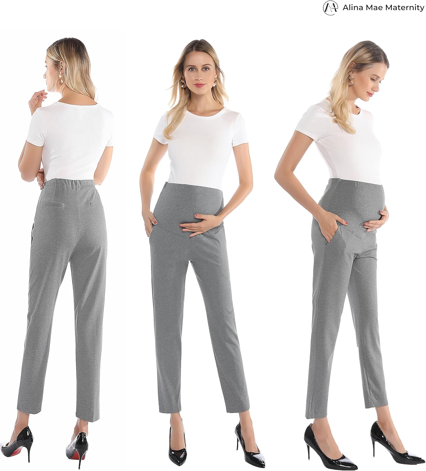 Maternity Pants Work Over The Belly with Pockets, Womens Pregnancy Dress Pants Office Clothes Trousers Stretch Summer - Image 2