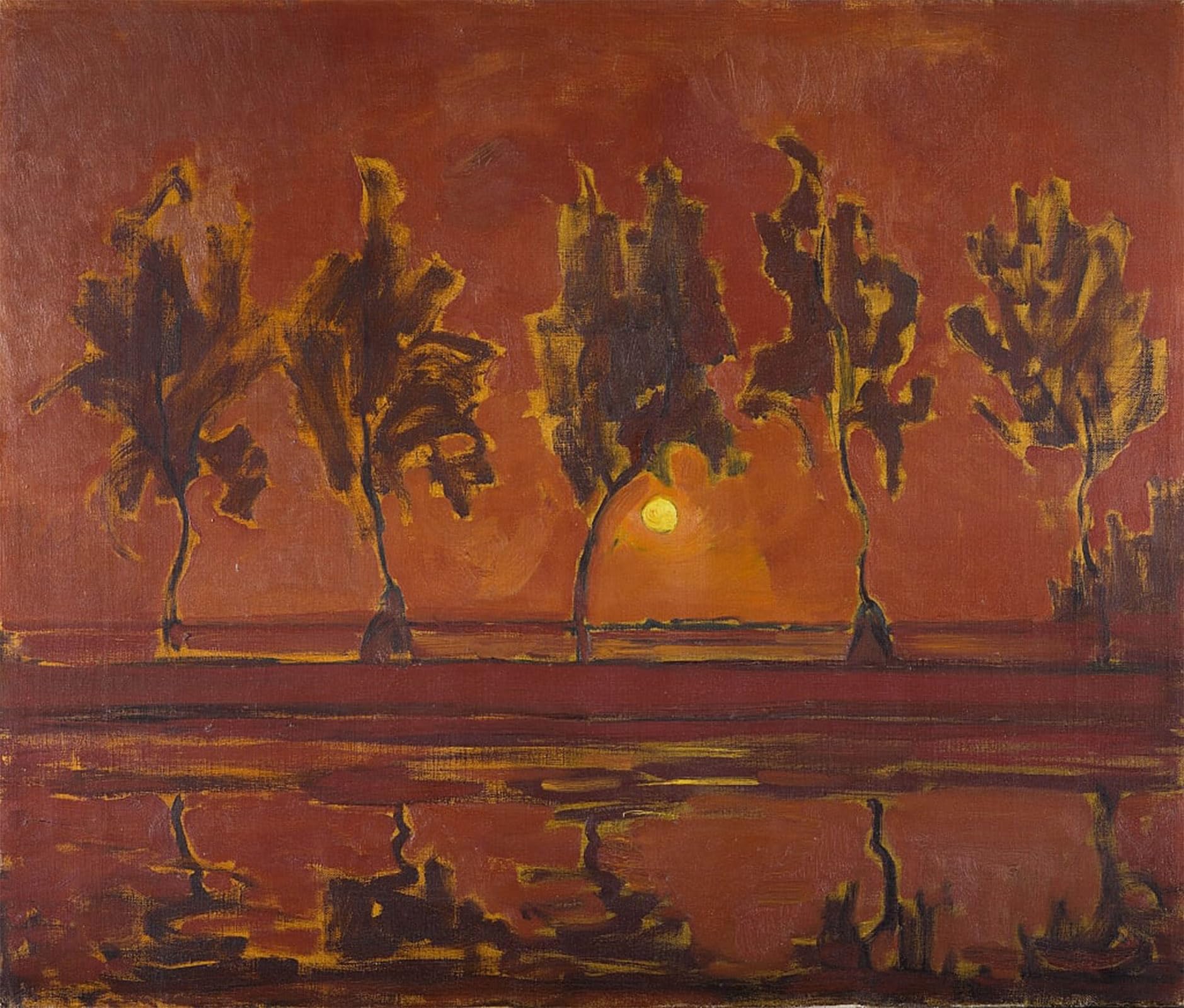 ARTXLXXBN Famous Print Painting Colorful Art Print Trees on the Gein with Moon Rising by Piet Mondrian Canvas Art Decorations for Home Decor 60x90cm