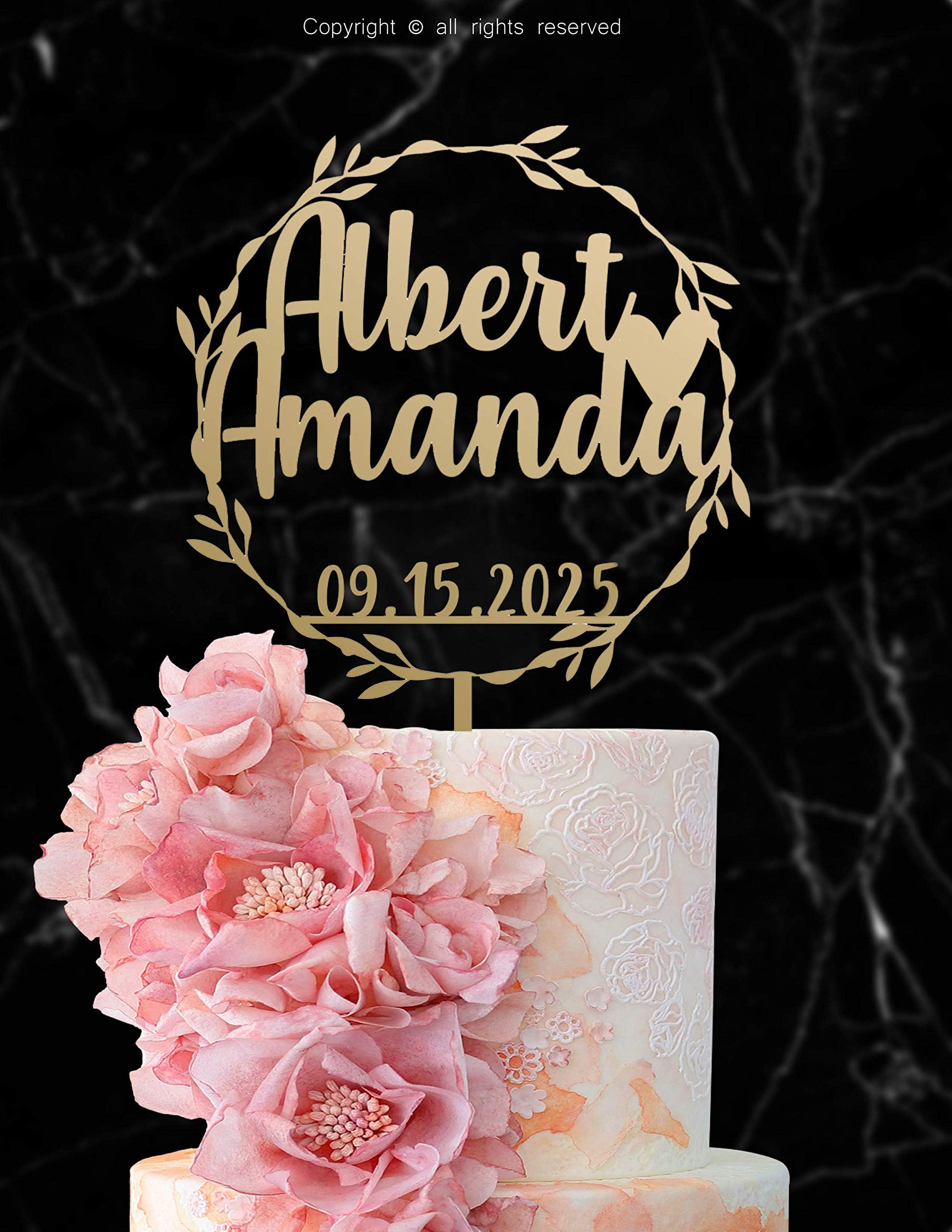 Personalized Wedding Cake Topper With Customized Bride and Groom Names and Marriage Date for Mr Mrs