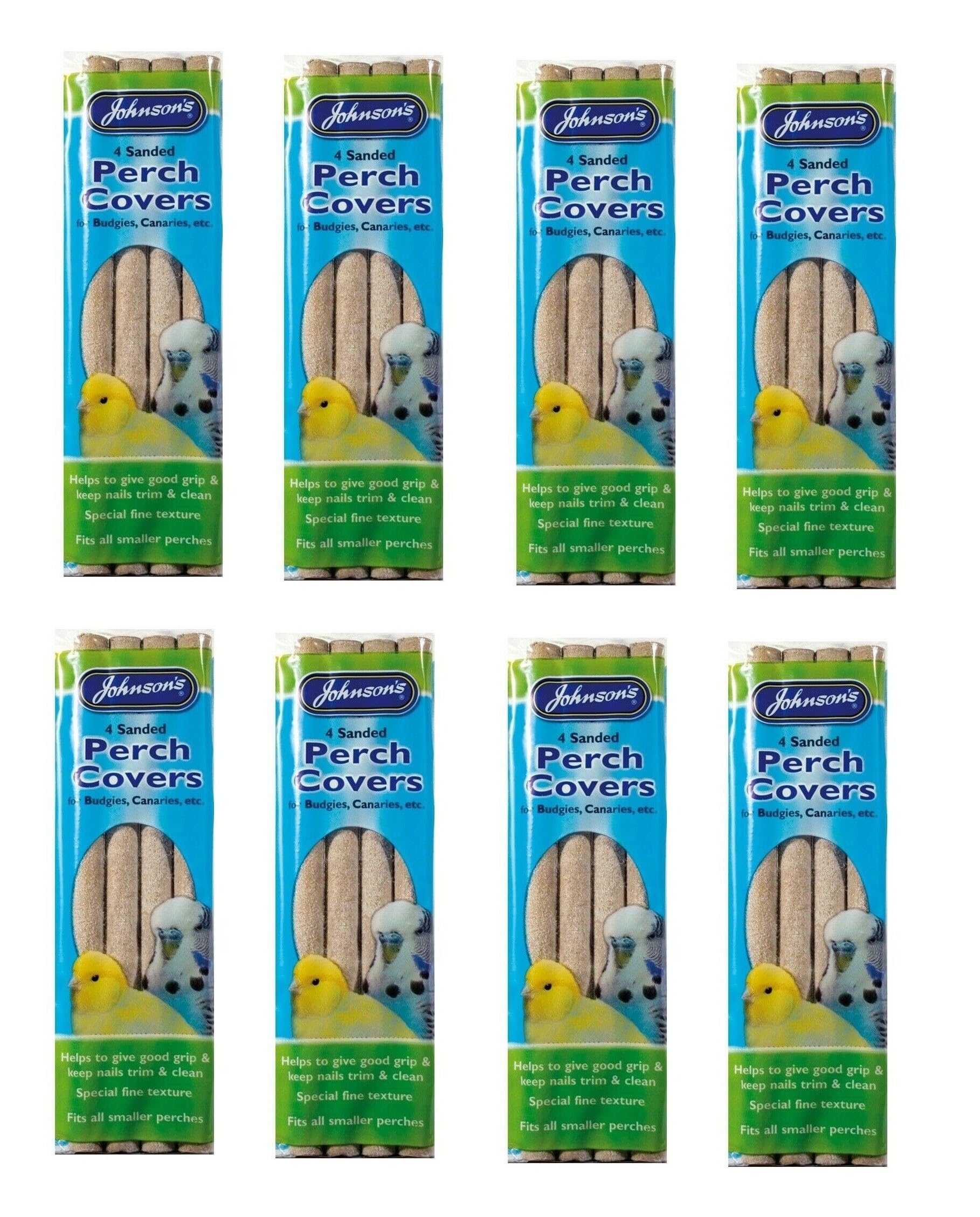 Johnson's Sanded Perch Covers For Small Caged Birds Budgie Finch etc. Helps Clean And Trim Nails. (Grey 8, x1 Pack of 4)