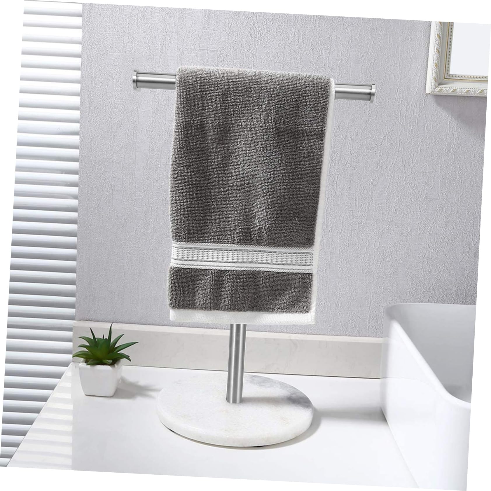 Cabilock Toallero De Mano De Acero Inoxidable Cepillado Base De Mármol, Soporte para Toallas De Baño Compacto y Portátil, Barra Forma De t Estable para Encimera, Organizador Práctico para Lavabo