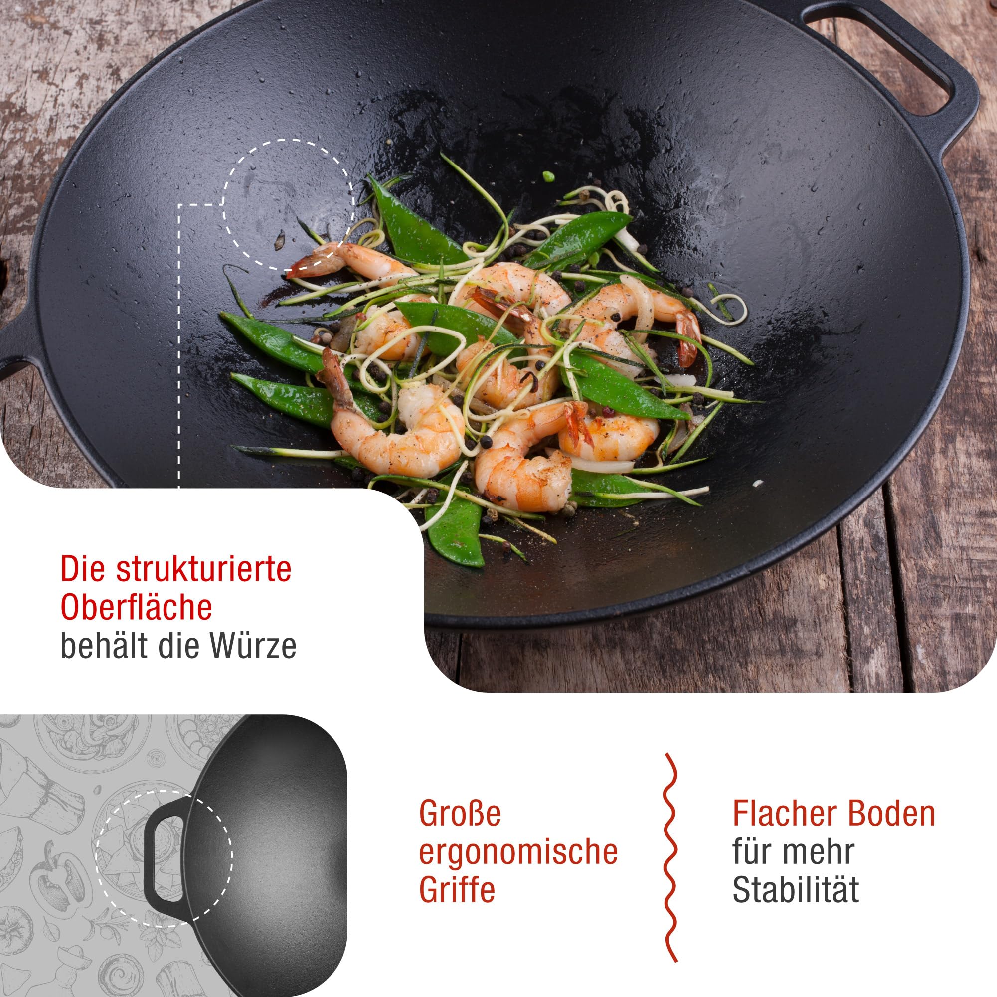 Victoria Emaillierte Gusseisen Wok Pfanne Induction 35,5cm Bratpfanne Geeignet für Feuer, Grill, Backofen, Ceranfeld, Gas, Cast Iron Skillet, Toxic Free Kochgeschirr ohne PTFE oder PFOA