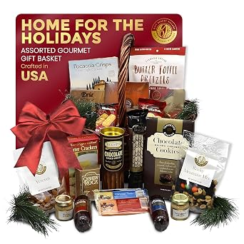 Gift Basket Village - Home For The Holidays Gourmet Gift Basket - Loaded with Crackers, Wafers, and Spreads - Food Gift Basket for All Occasions - Ideal Gourmet Gift Baskets for Family & Friends