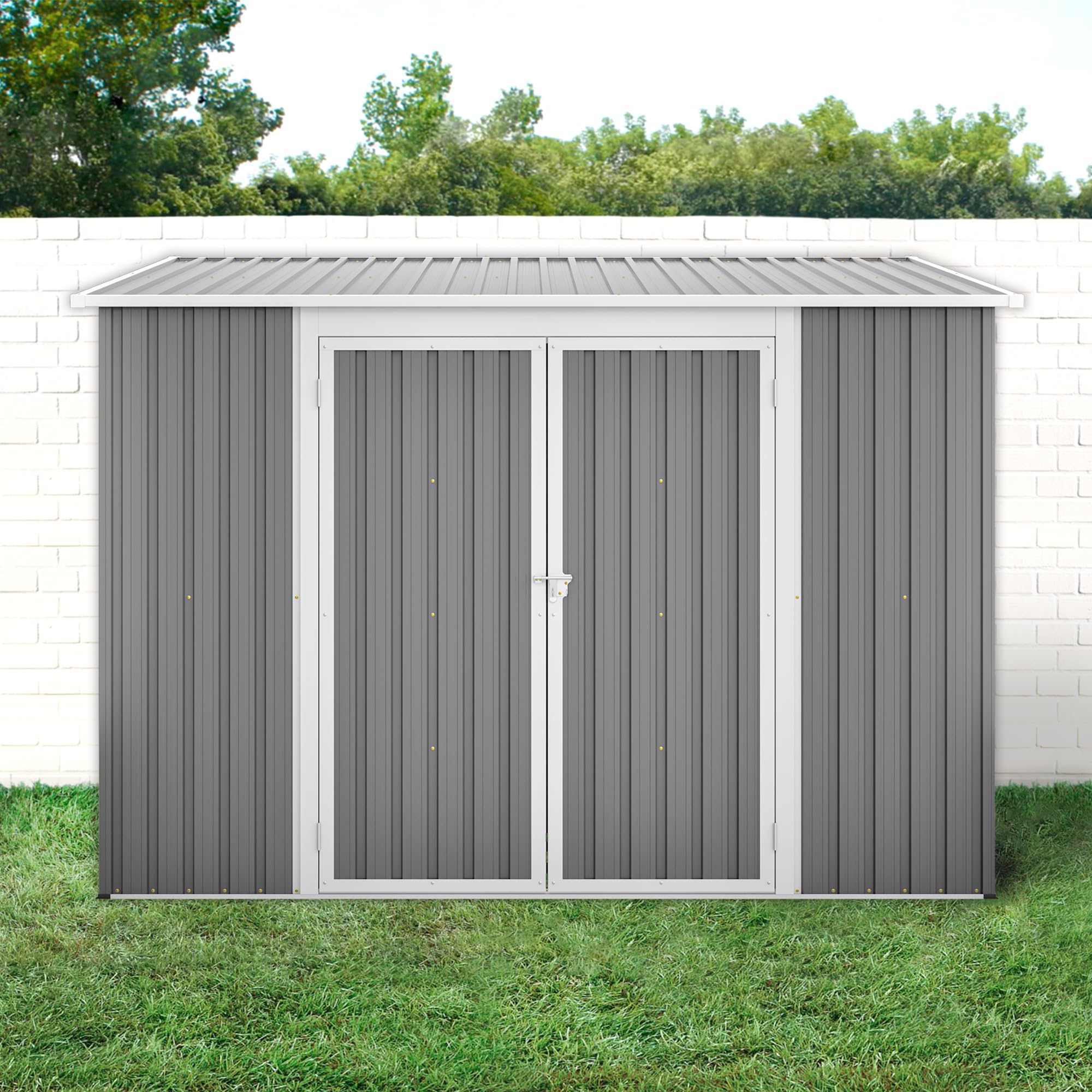 Verzinktes Gerätehaus 1,8x2,4 m – Metallschuppen mit Bodenrahmen, Schrägdach, abschließbarer Gartenschrank für Werkzeuge & Fahrräder