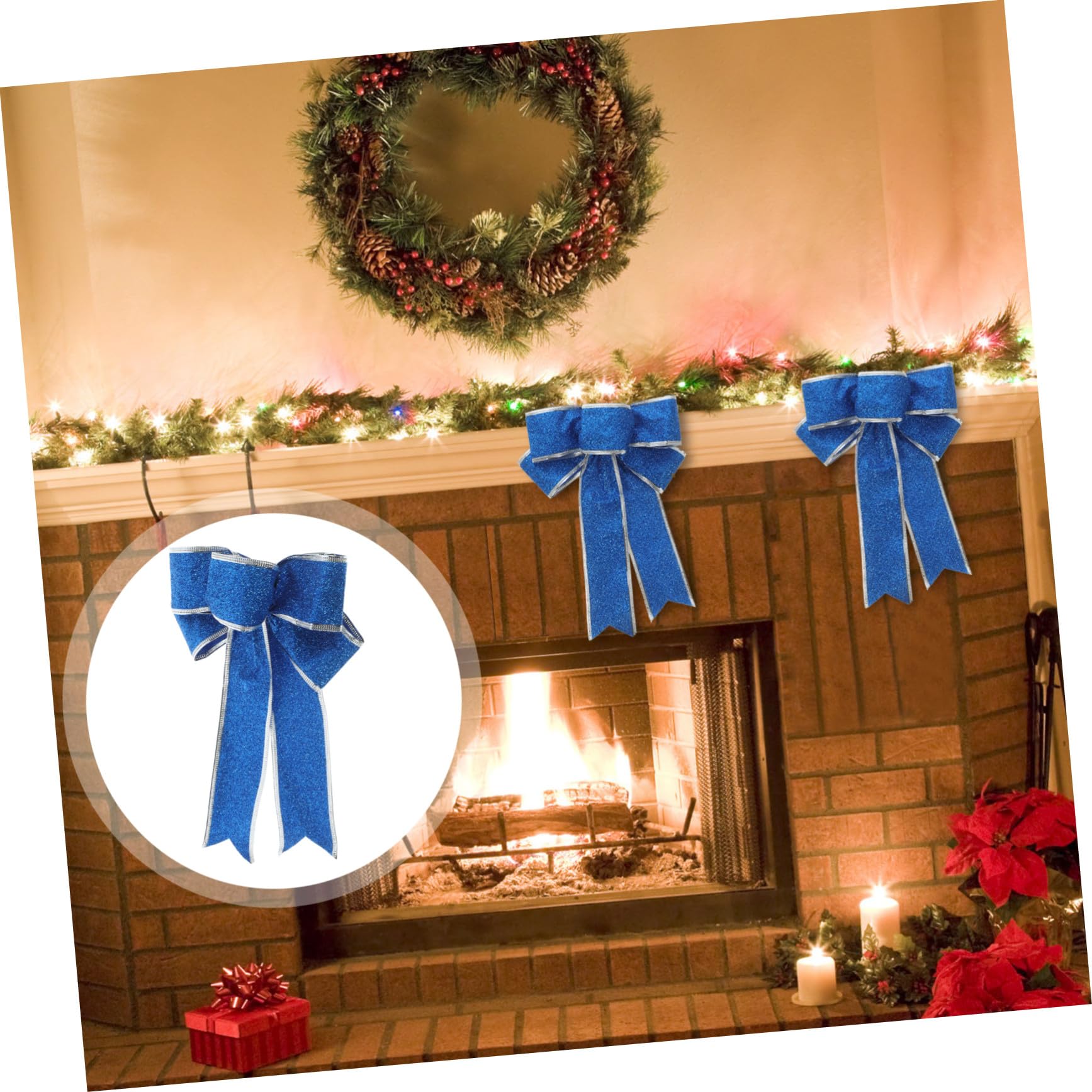 Hohopeti 5piezas Lazo De Cinta Navideño Brillante Lazos De Tela para Árbol De Navidad Adornos Nudo para Obsequio Cinta Azul