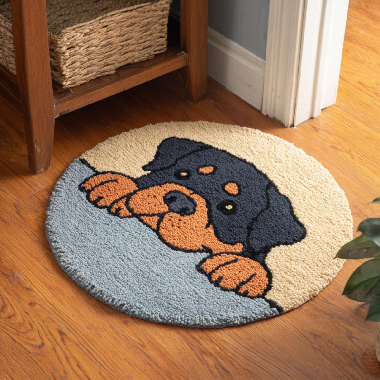 WallustrioaW Latch Hook Rug Kits,DIY Latch Hook Rug,Cartoon Rottweiler,Home Carpet Floor mats Making Canvas Kits,Embroidery Needlework DIY Crafts,50x50cm