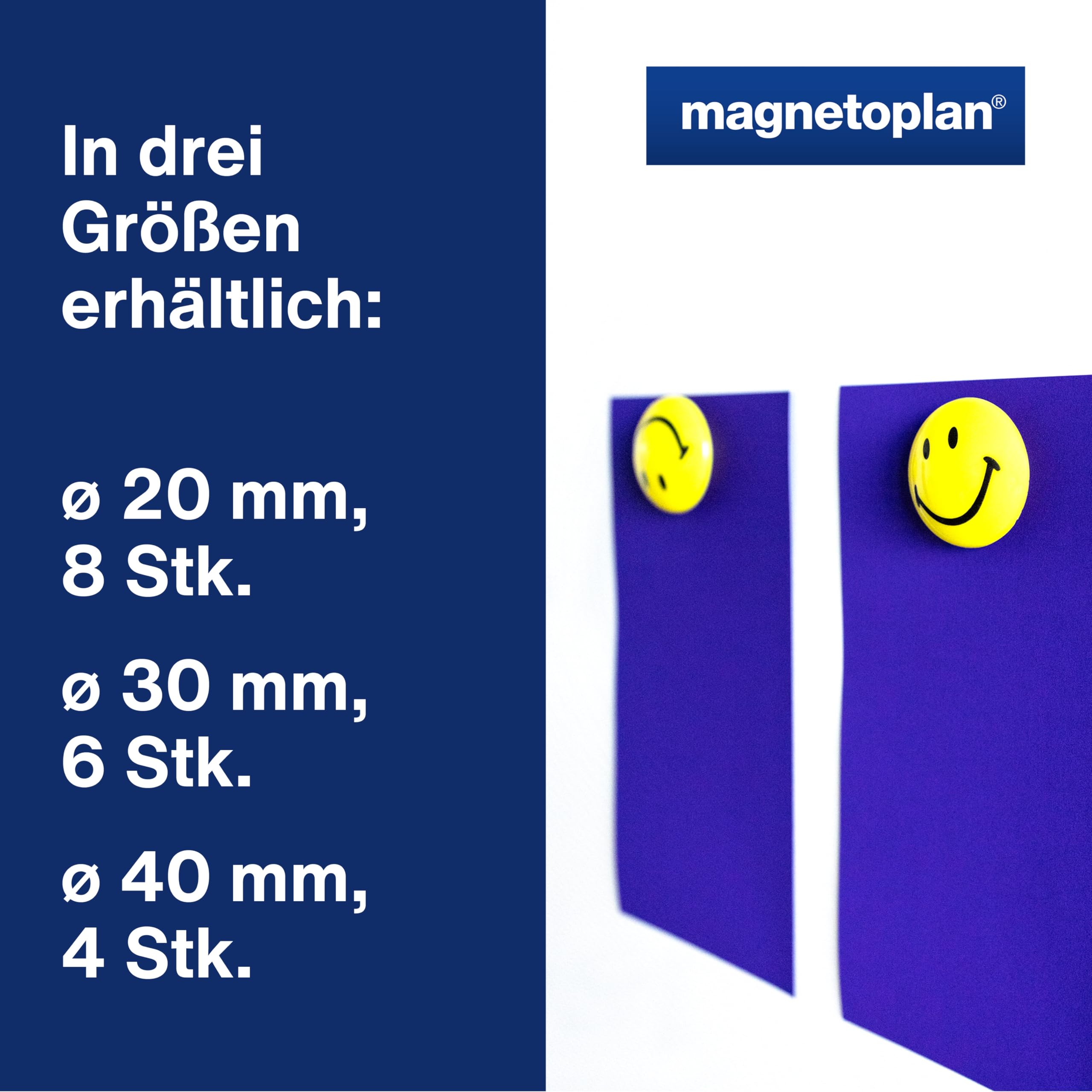 magnetoplan Smiley magnesy, średnica 20 mm, 8 sztuk, żółty/czarny