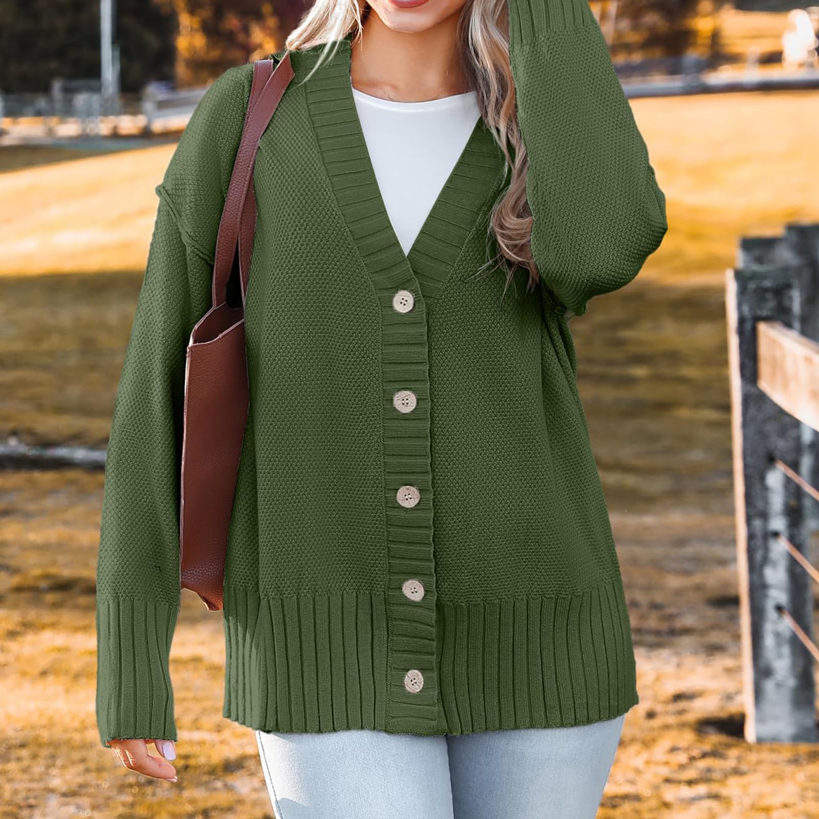 Generisch Strickjacke Damen Mit Knöpfen Übergangsjacke Langarm Strickjacken