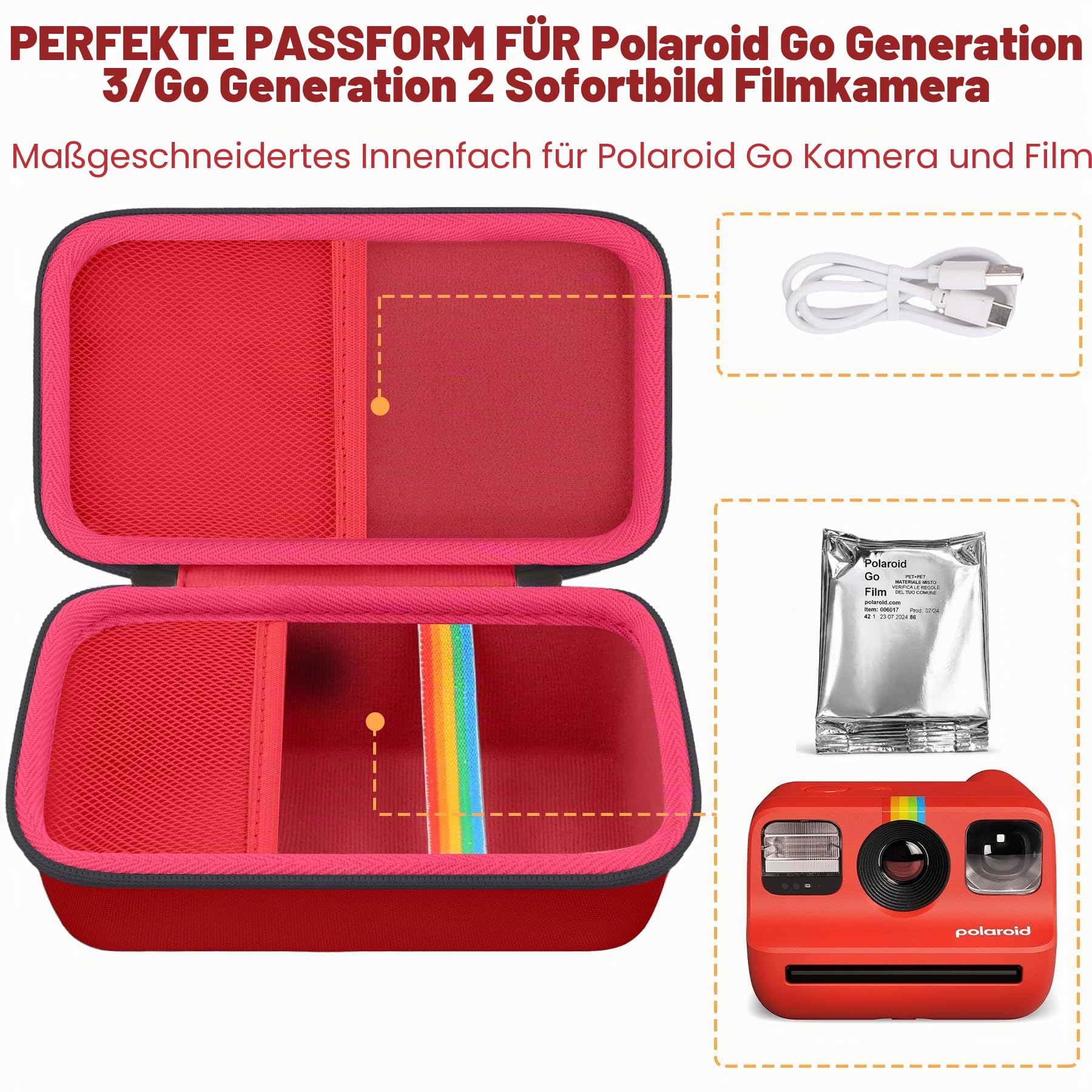 Khanka Custodia per Polaroid Go Gen 3/Gen 2/Go Mini - Nero + Rosso